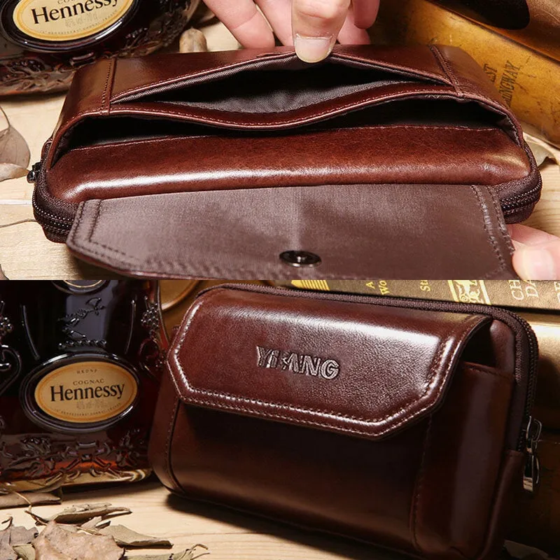 Men Vintage Genuine Leather 6.5 inch Phone Bag Waist Belt