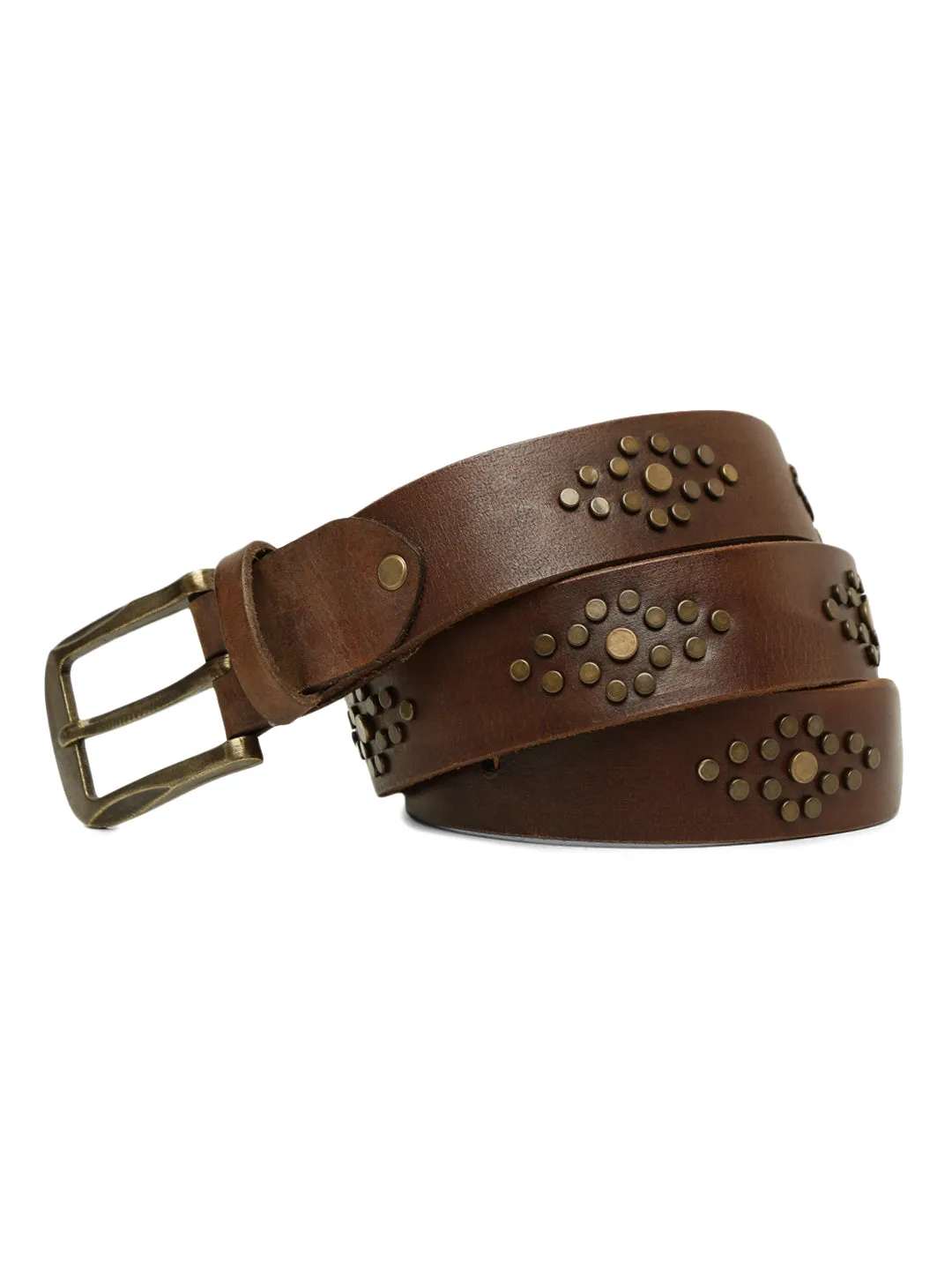 Mens Brown Studded Leather Belt By Art N Vintage