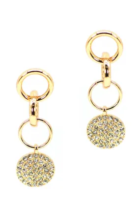 Metal Ring Link Dangle Round Studded Stone Earring