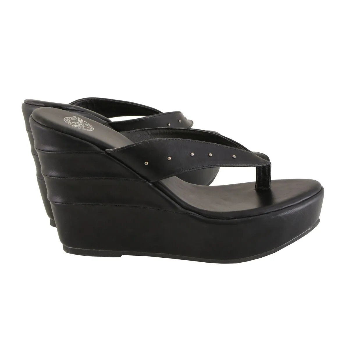 Milwaukee Leather MBL9460 Women's Black Wedge Fashion Casual Sandals with Studded Straps