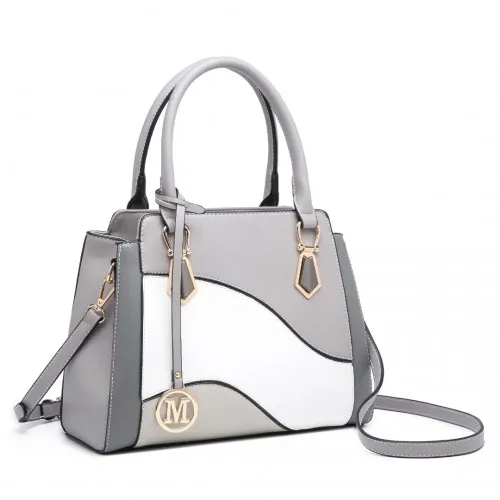 Miss Lulu Grey Leather Handbag – Stylish and Versatile Tote Bag with Beautiful Colour Combination