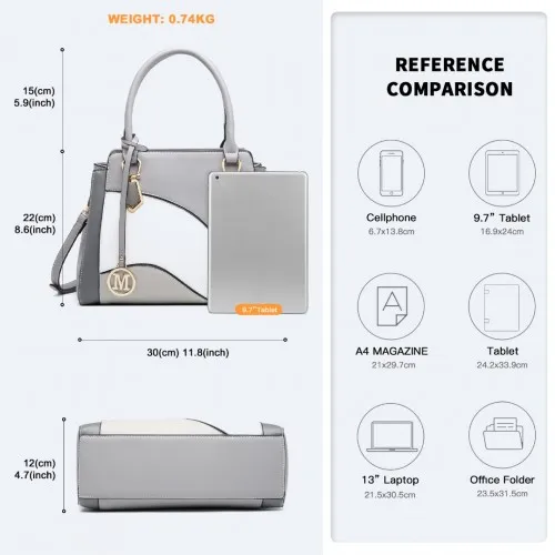 Miss Lulu Grey Leather Handbag – Stylish and Versatile Tote Bag with Beautiful Colour Combination