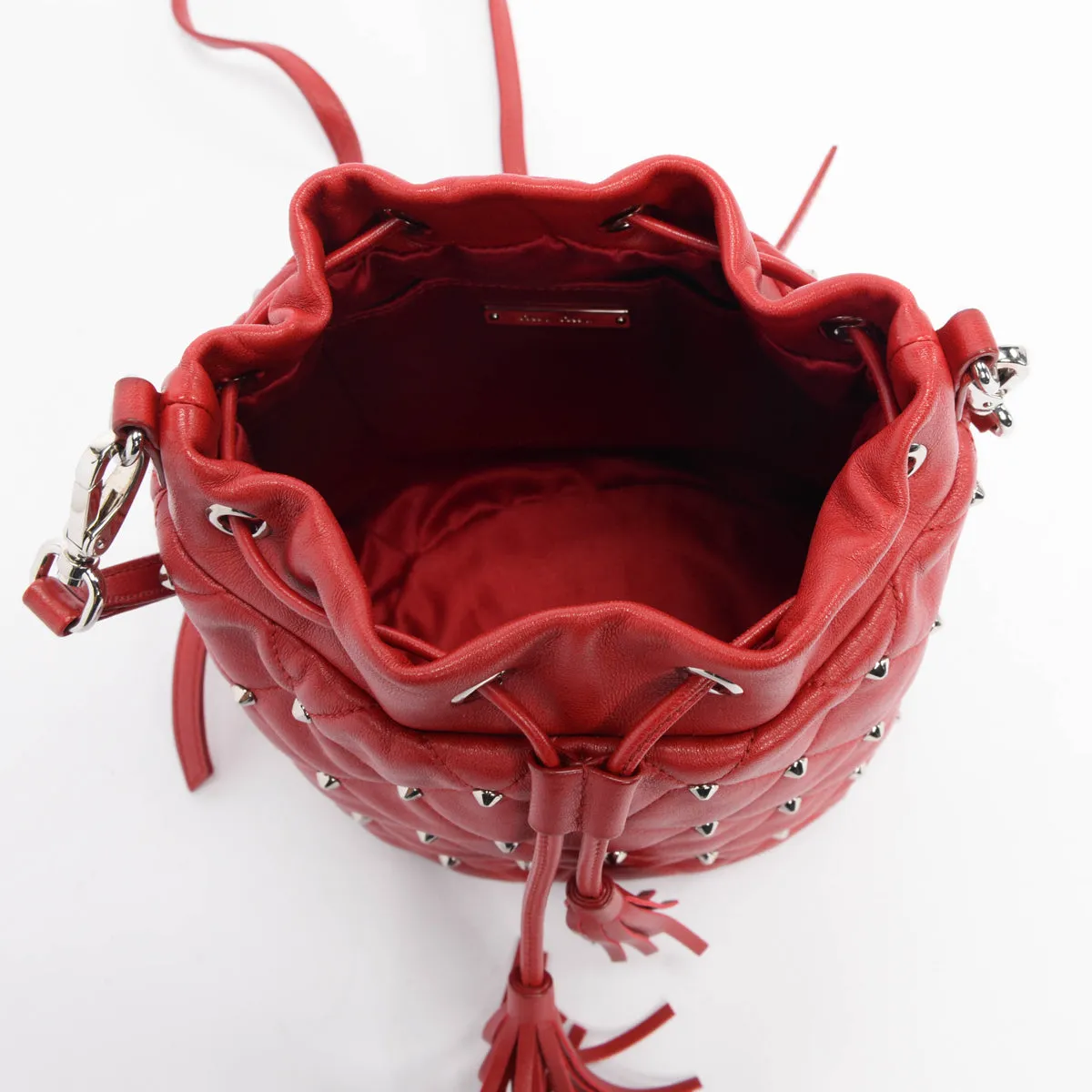 Miu Miu Red Nappa Studded Bucket Bag