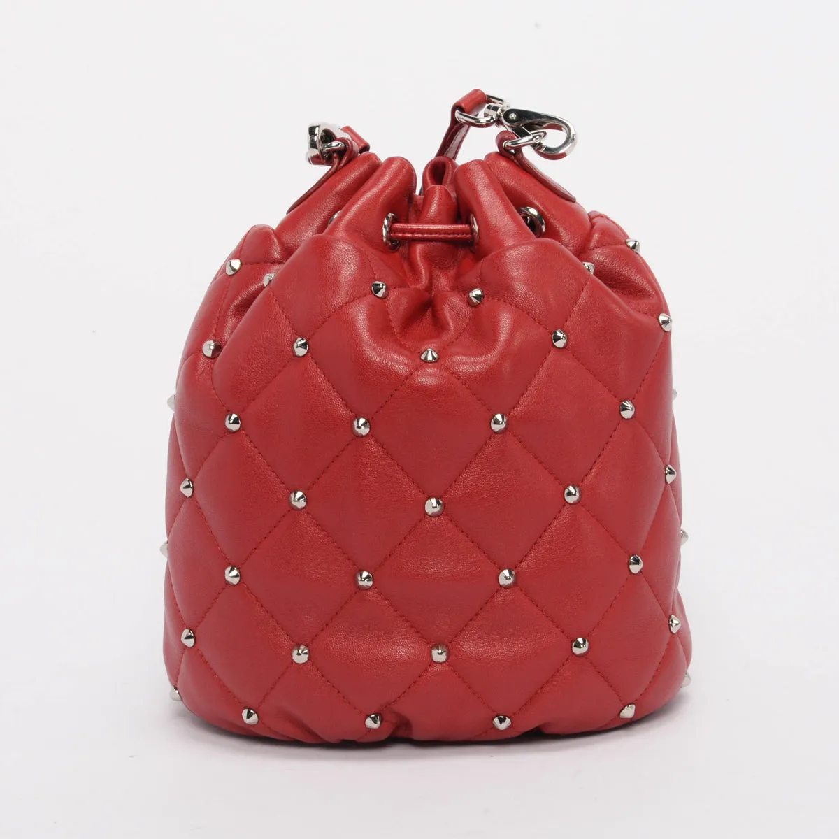 Miu Miu Red Nappa Studded Bucket Bag