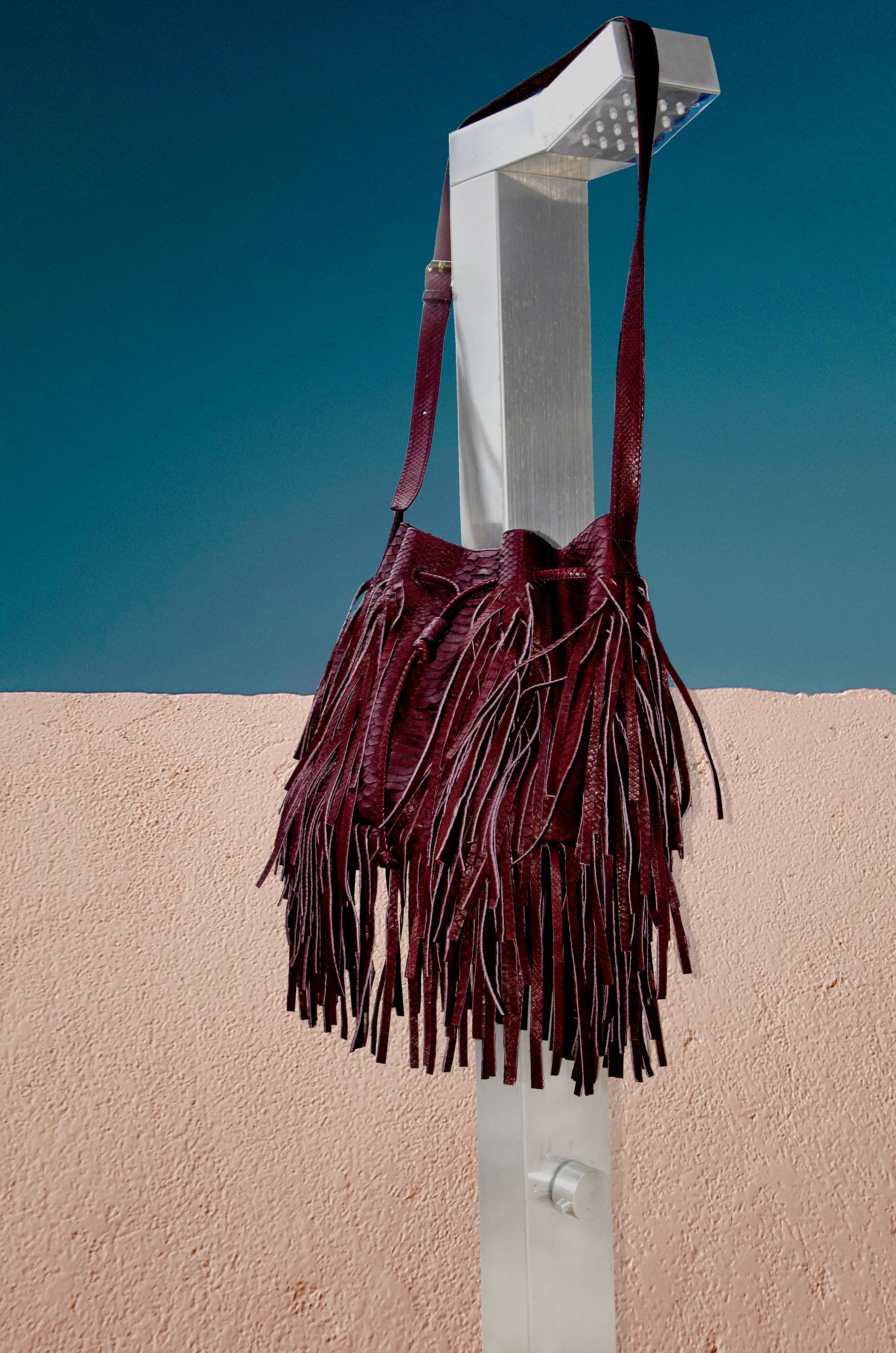 MJ Fringe Bucket Bag (Large) in Burgundy