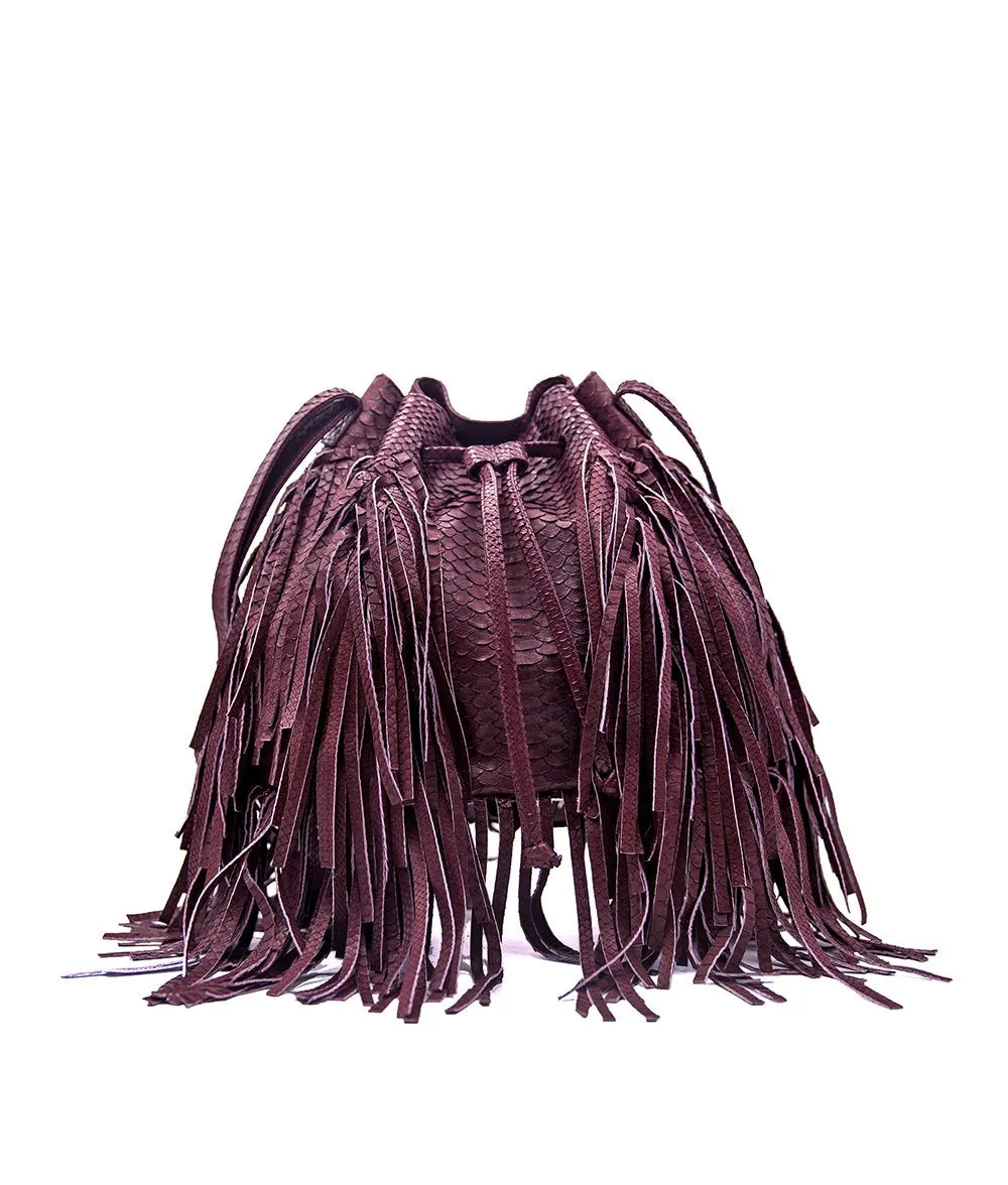 MJ Fringe Bucket Bag (Large) in Burgundy