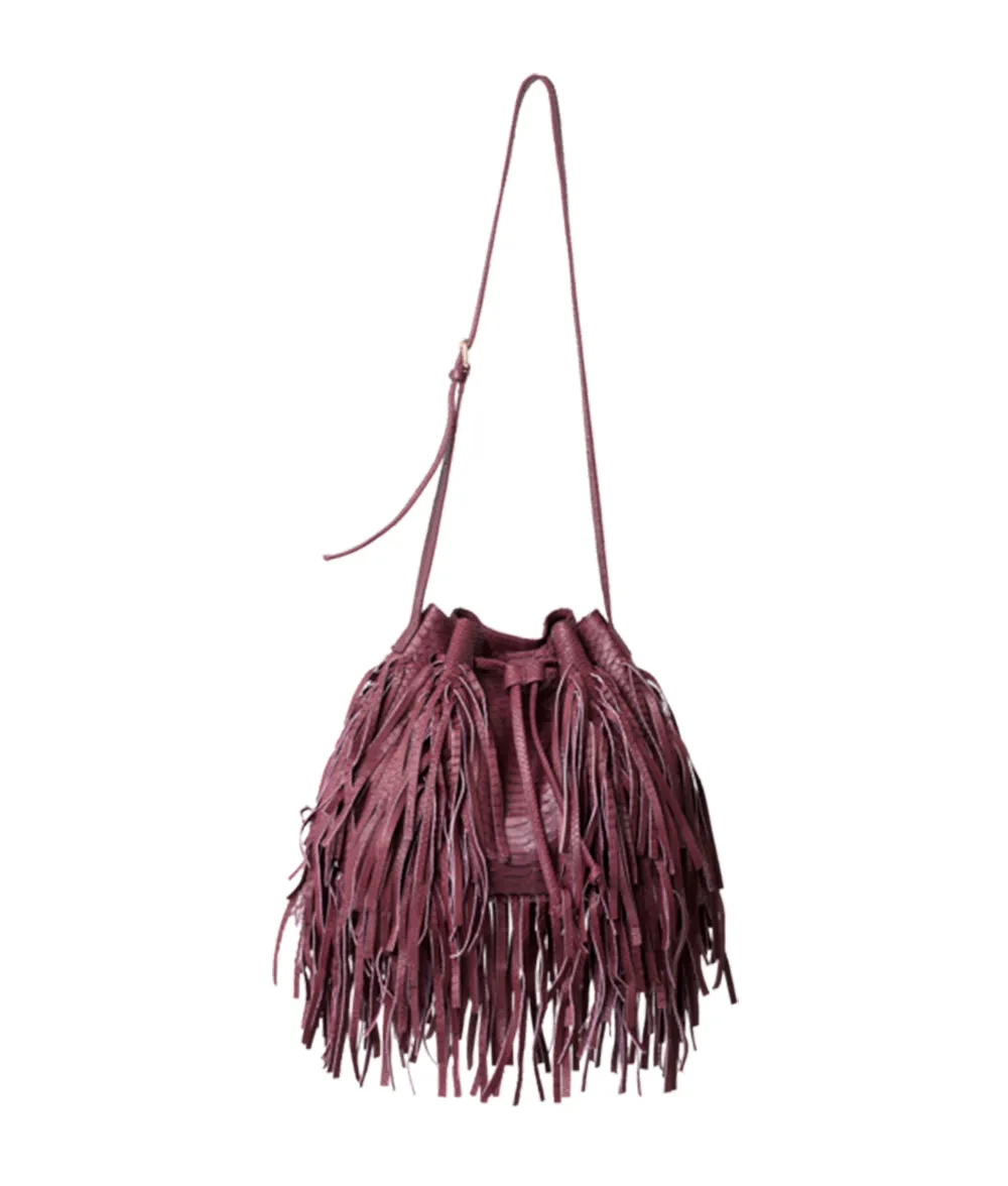 MJ Fringe Bucket Bag (Large) in Burgundy