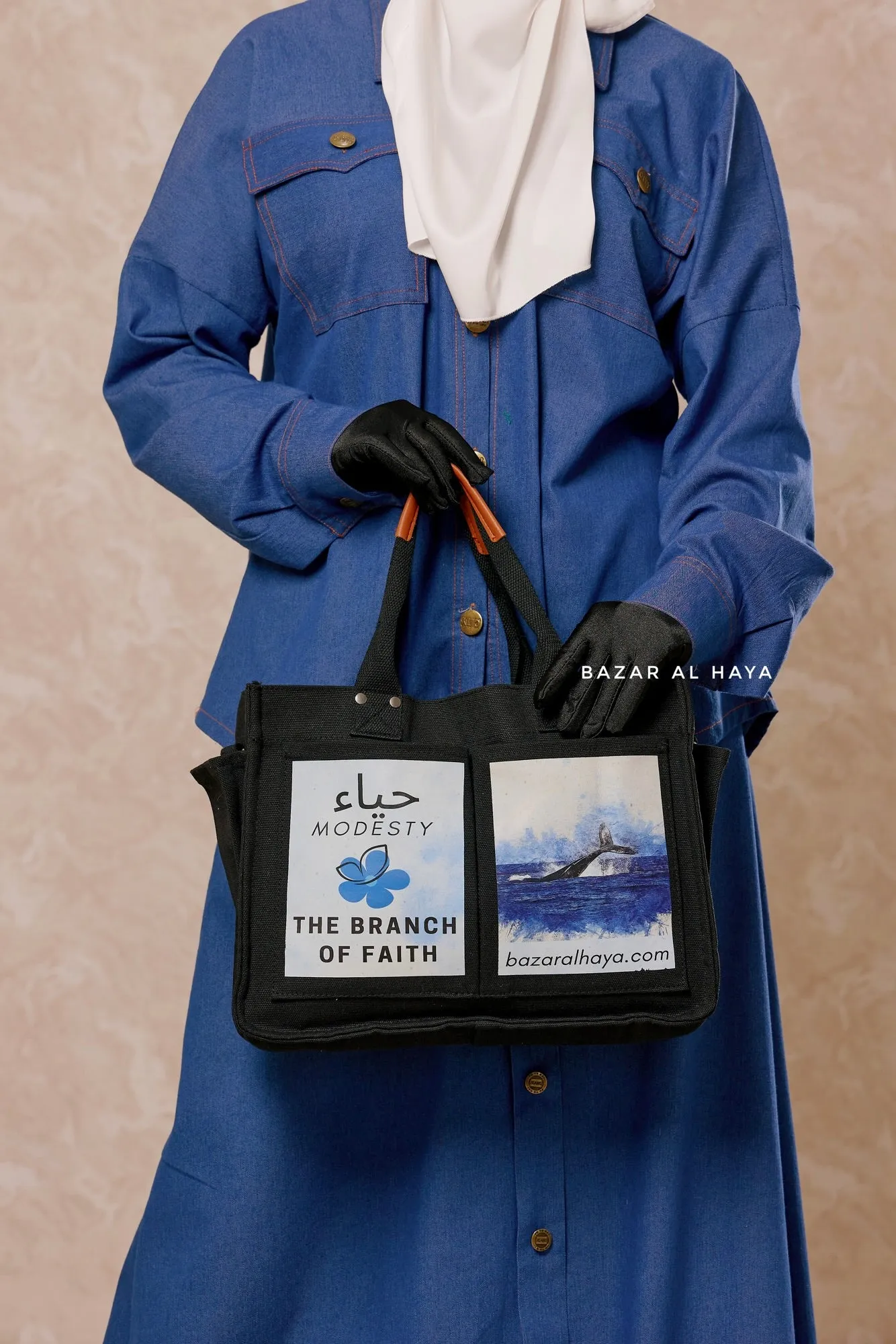 “Modesty - The Branch Of Faith” Black Cotton Tote Bag