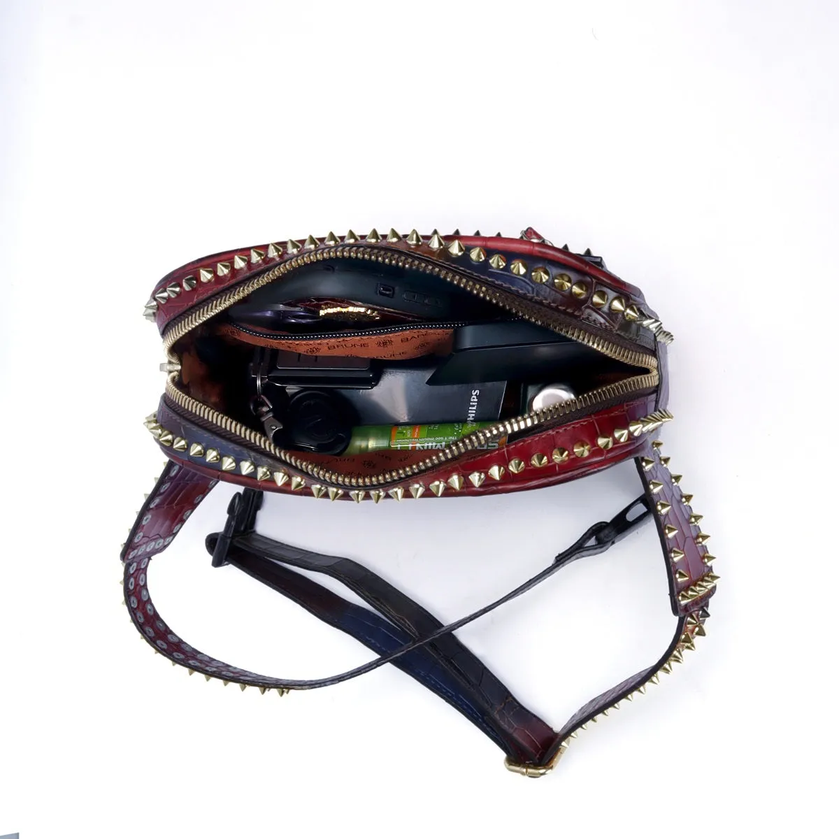 Multi-Color Studded Fanny Pack in Croco Textured Leather