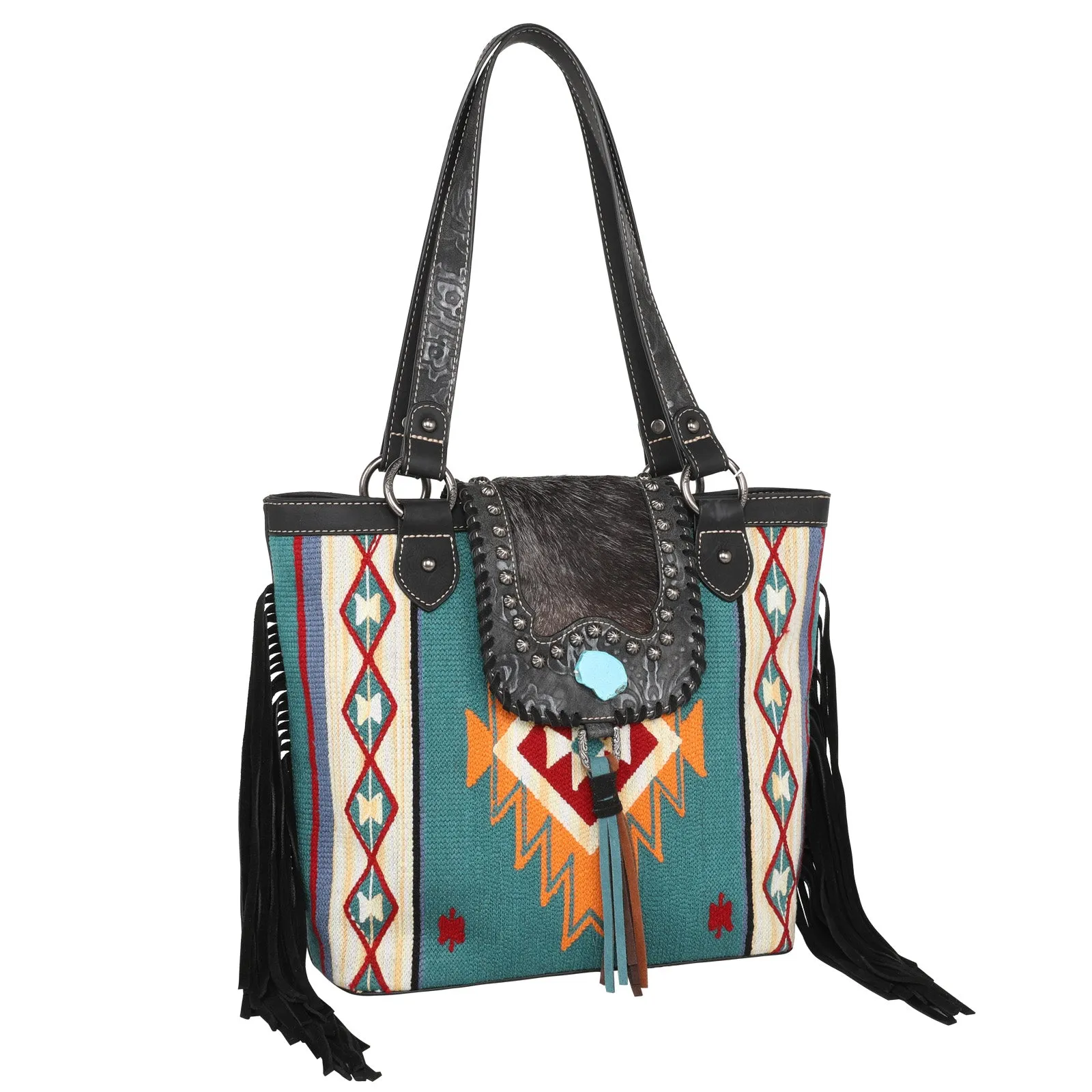 MW1215G-8317 Montana West Hair-On Cowhide Collection Aztec Tapestry Concealed Carry Tote