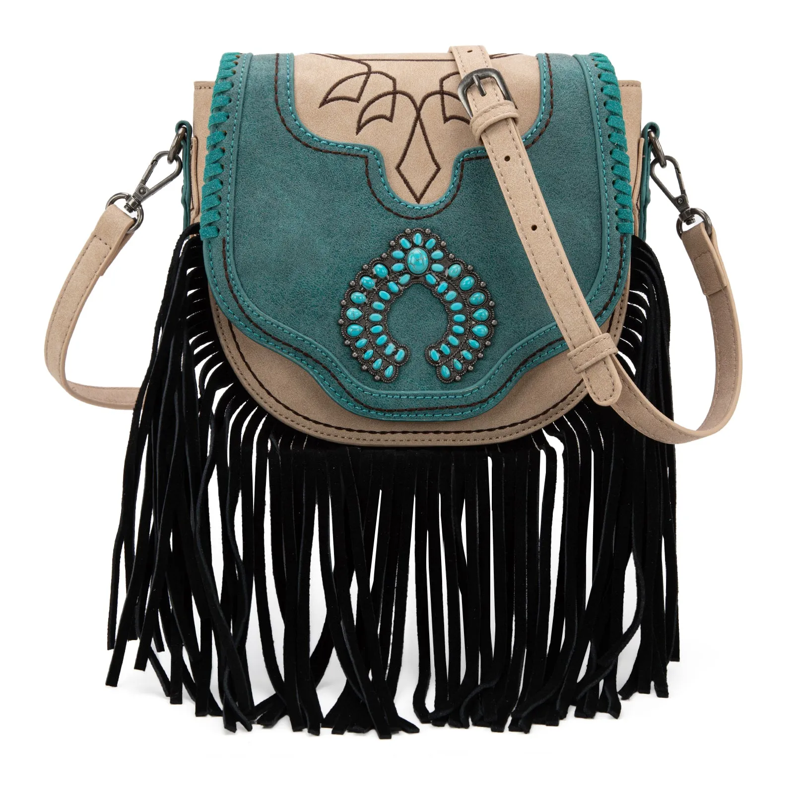 MW1302-8360 Montana West Concho Fringe Collection Saddle Bag/Crossbody