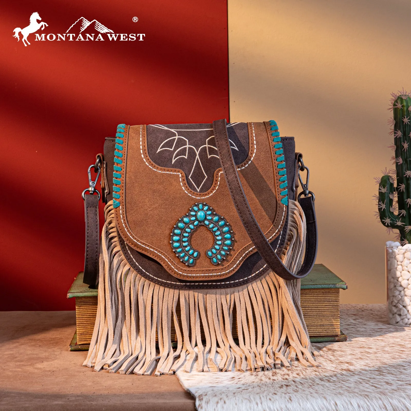 MW1302-8360 Montana West Concho Fringe Collection Saddle Bag/Crossbody