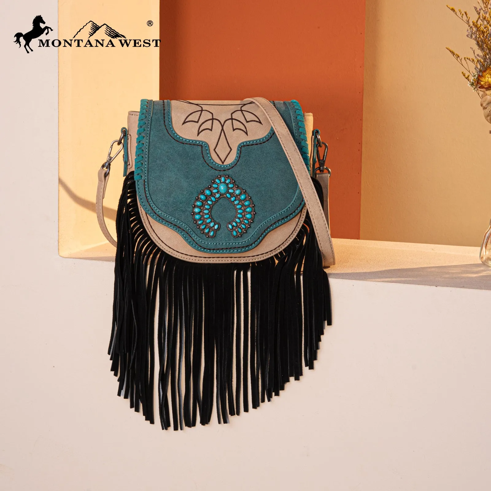 MW1302-8360 Montana West Concho Fringe Collection Saddle Bag/Crossbody