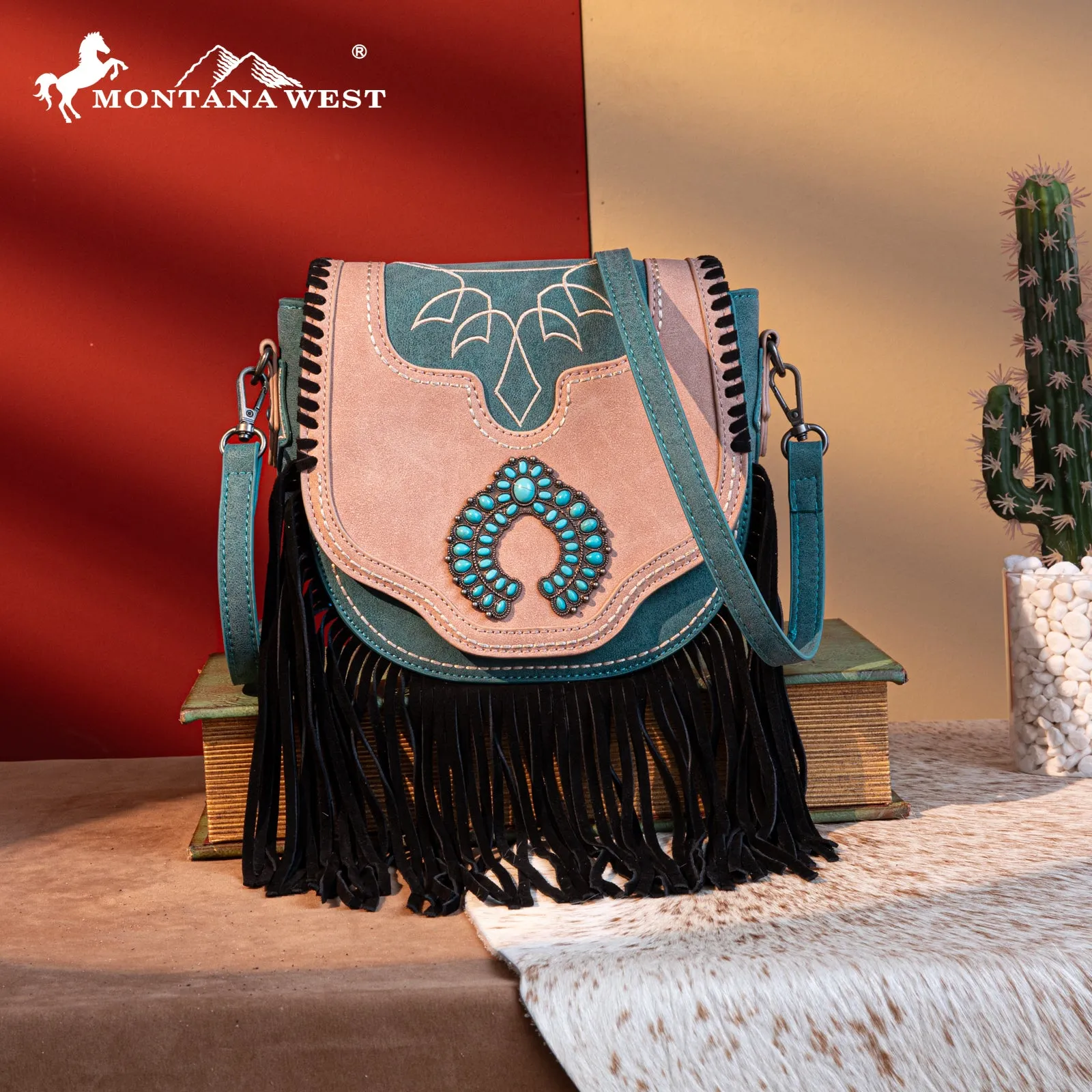 MW1302-8360 Montana West Concho Fringe Collection Saddle Bag/Crossbody