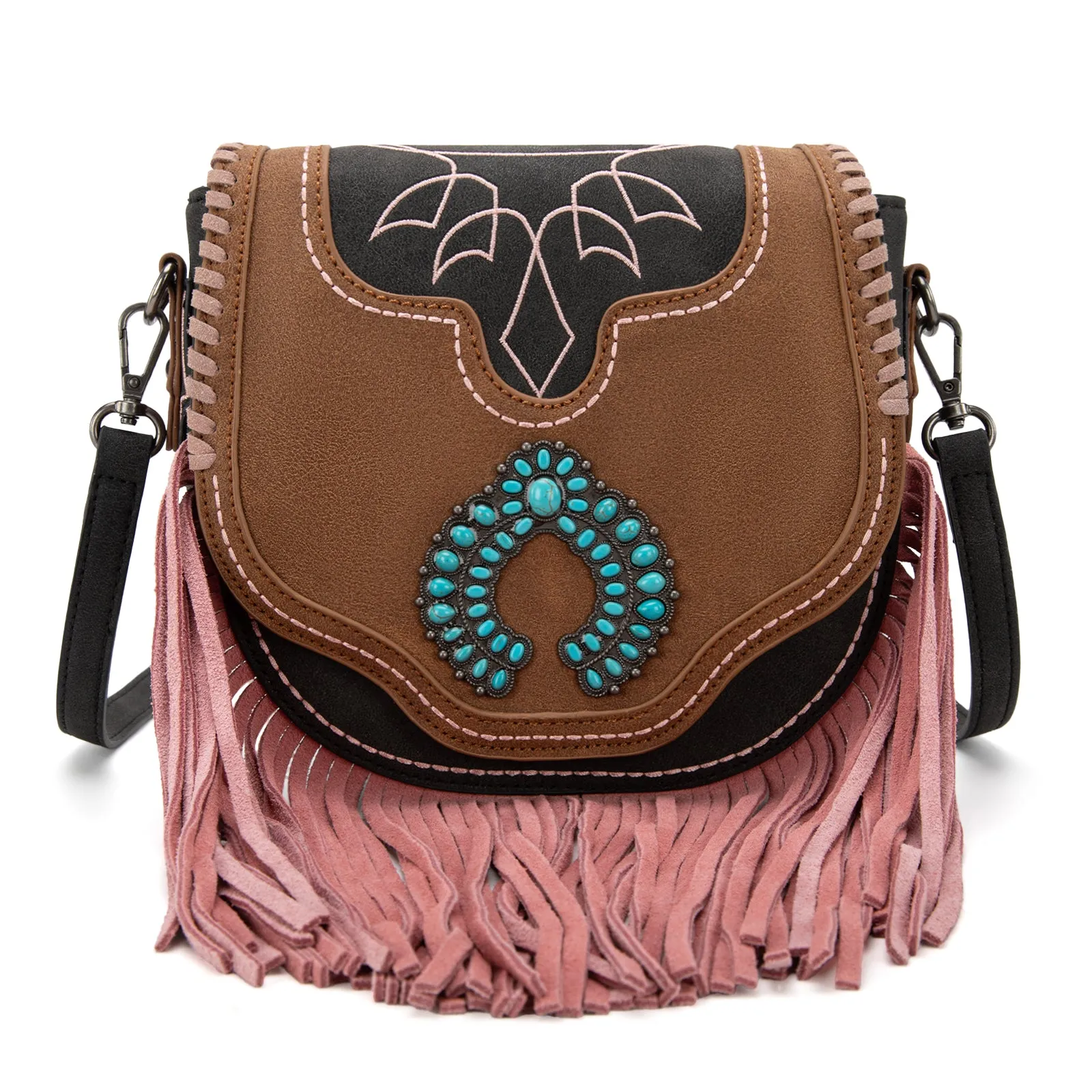 MW1302-8360 Montana West Concho Fringe Collection Saddle Bag/Crossbody