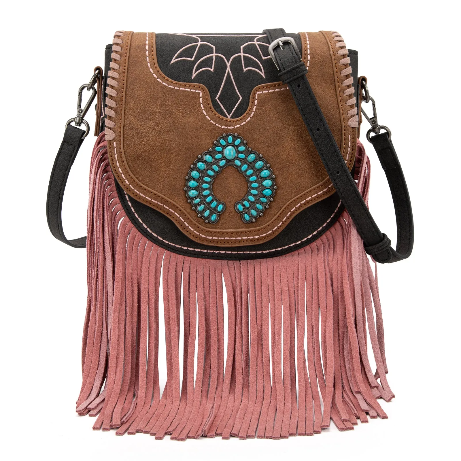 MW1302-8360 Montana West Concho Fringe Collection Saddle Bag/Crossbody