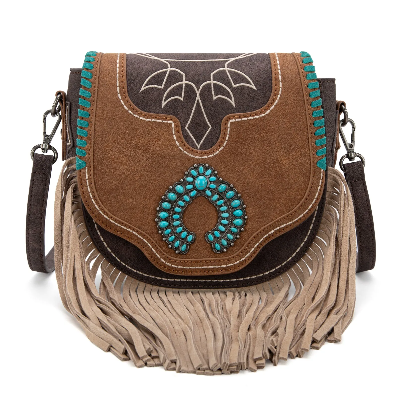 MW1302-8360 Montana West Concho Fringe Collection Saddle Bag/Crossbody