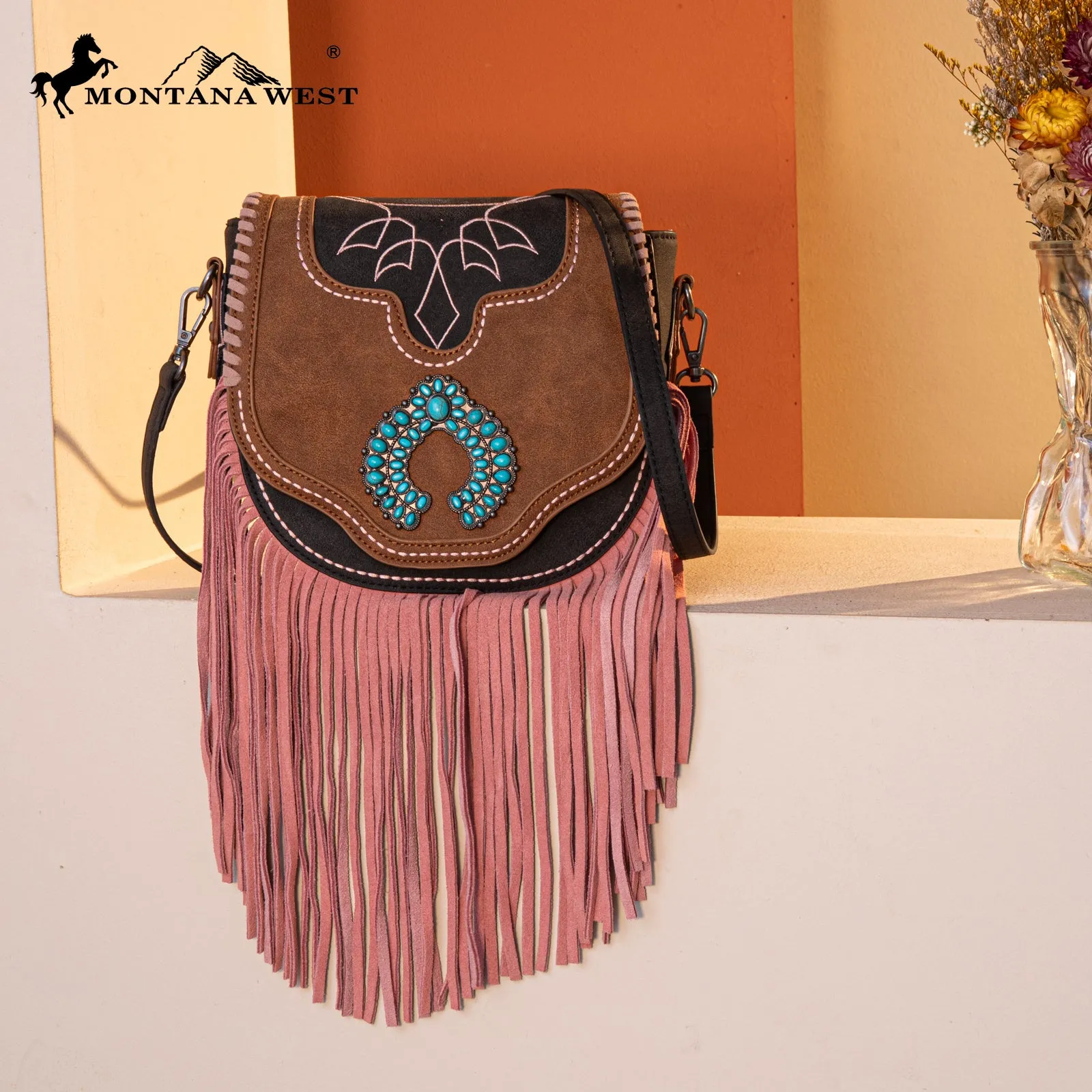 MW1302-8360 Montana West Concho Fringe Collection Saddle Bag/Crossbody