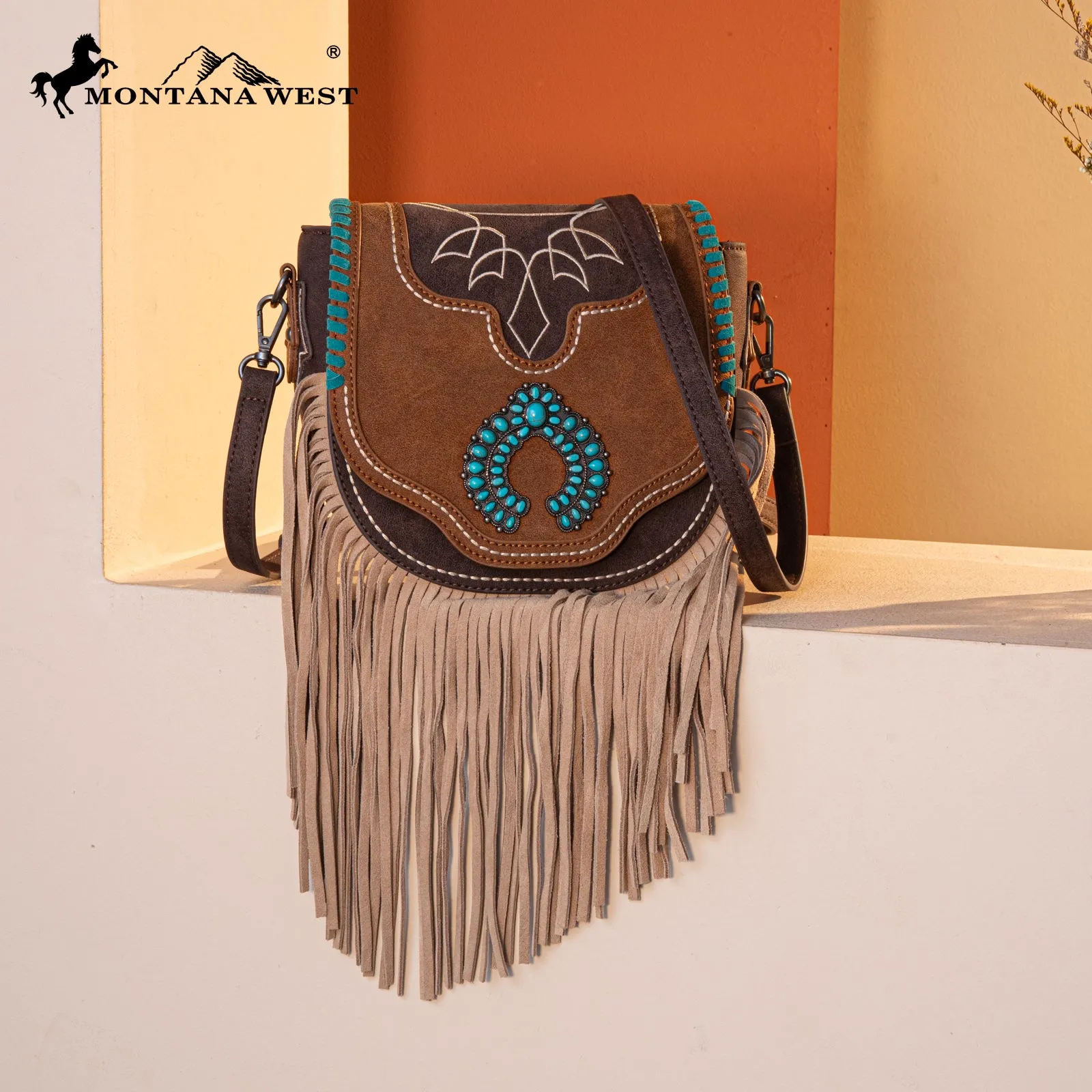 MW1302-8360 Montana West Concho Fringe Collection Saddle Bag/Crossbody