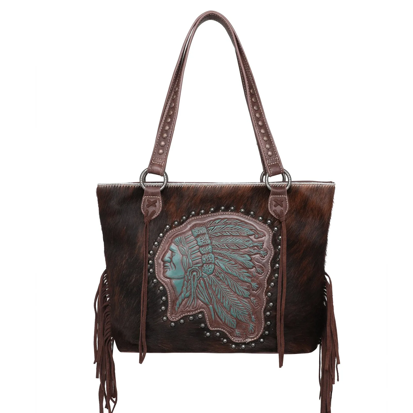 MWT118-G8317 Trinity Ranch Hair-On Cowhide Indian Chief Collection Concealed Carry Tote