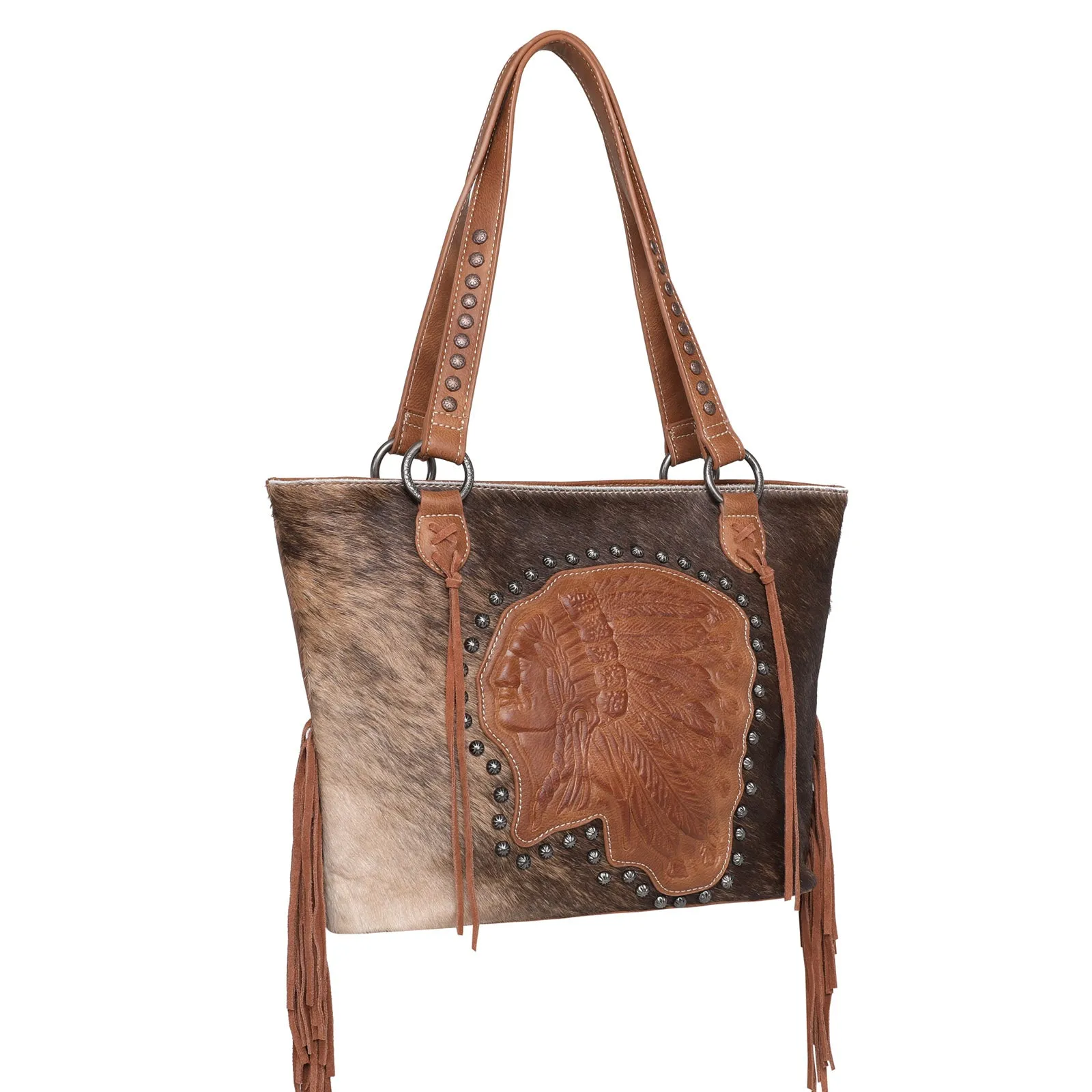 MWT118-G8317 Trinity Ranch Hair-On Cowhide Indian Chief Collection Concealed Carry Tote