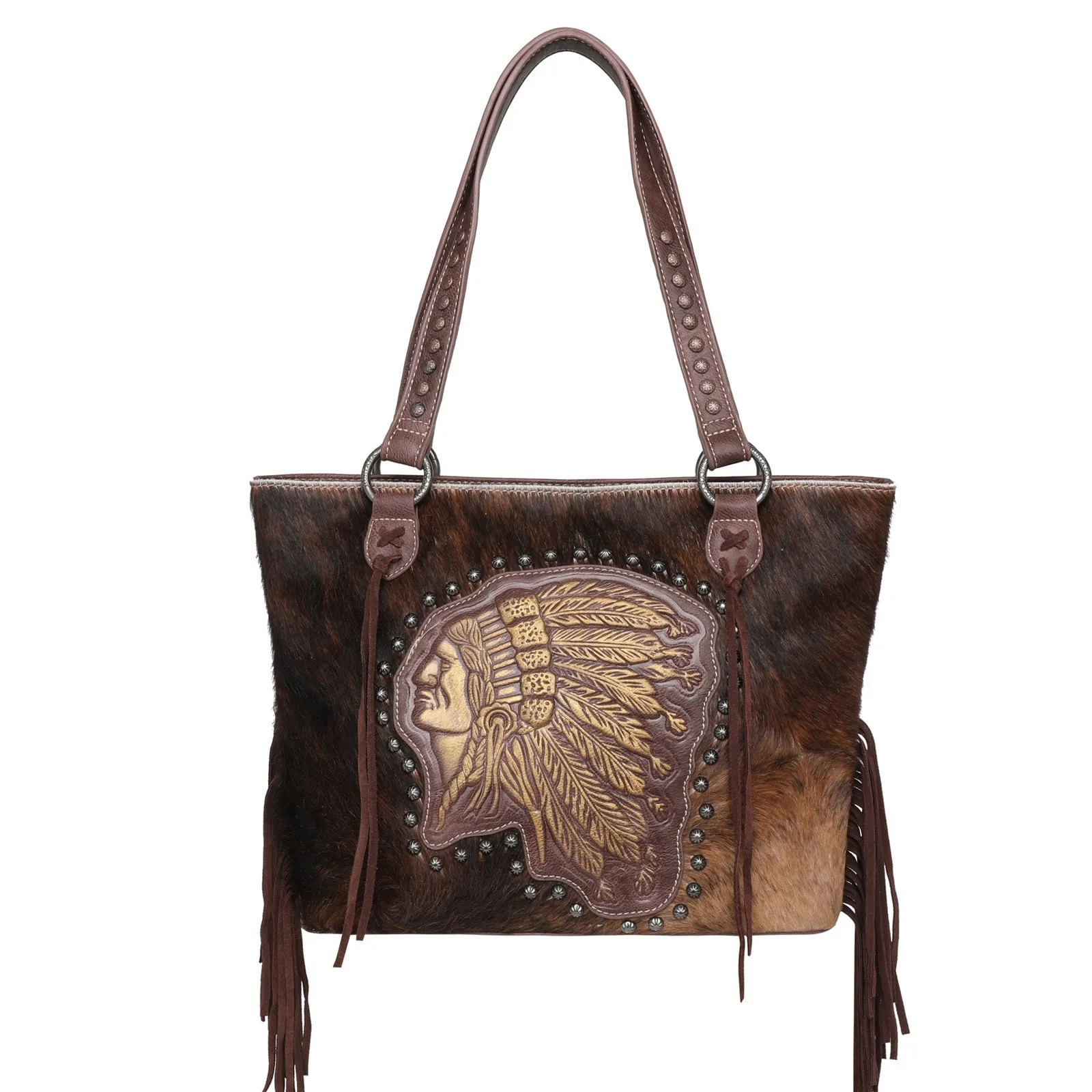 MWT118-G8317 Trinity Ranch Hair-On Cowhide Indian Chief Collection Concealed Carry Tote