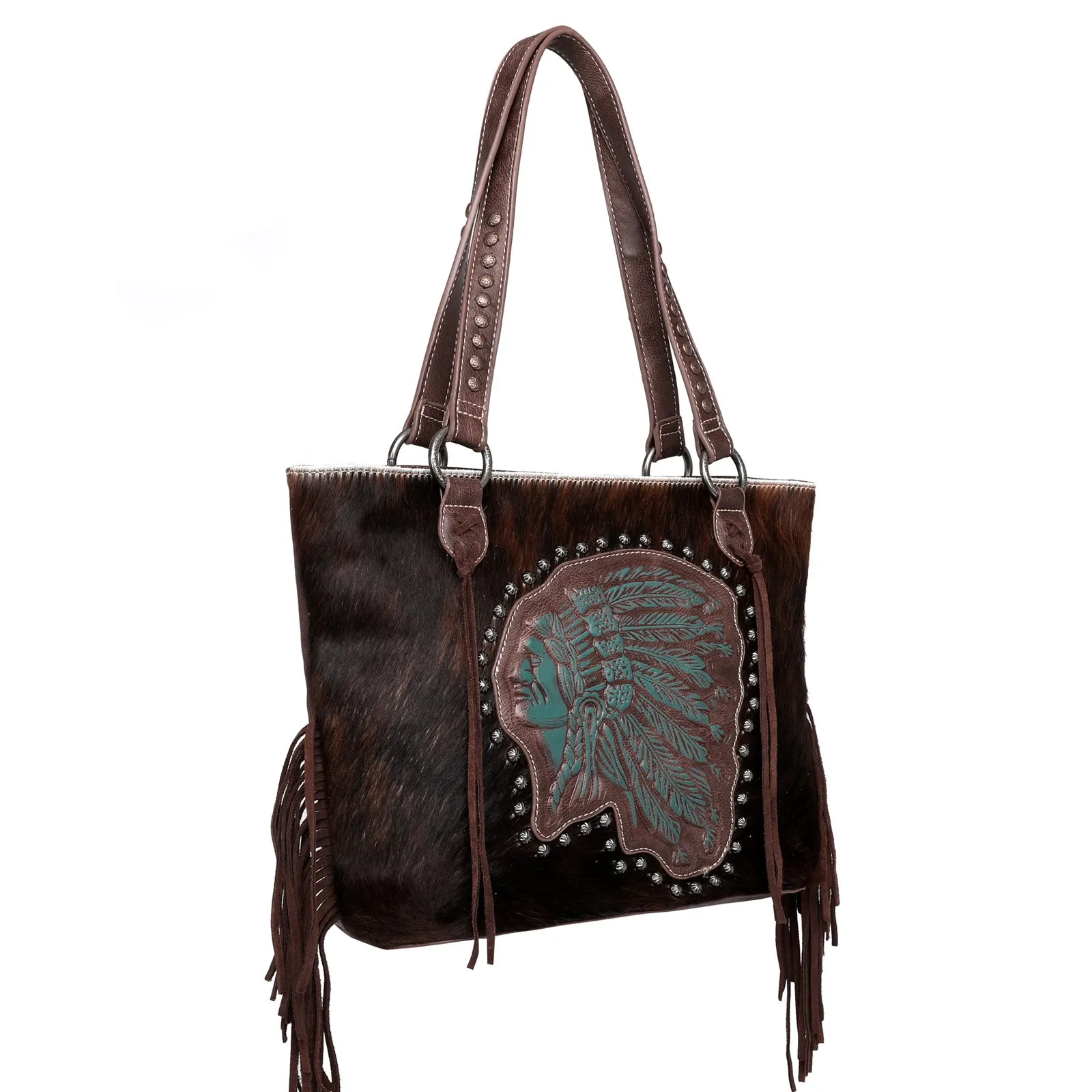 MWT118-G8317 Trinity Ranch Hair-On Cowhide Indian Chief Collection Concealed Carry Tote