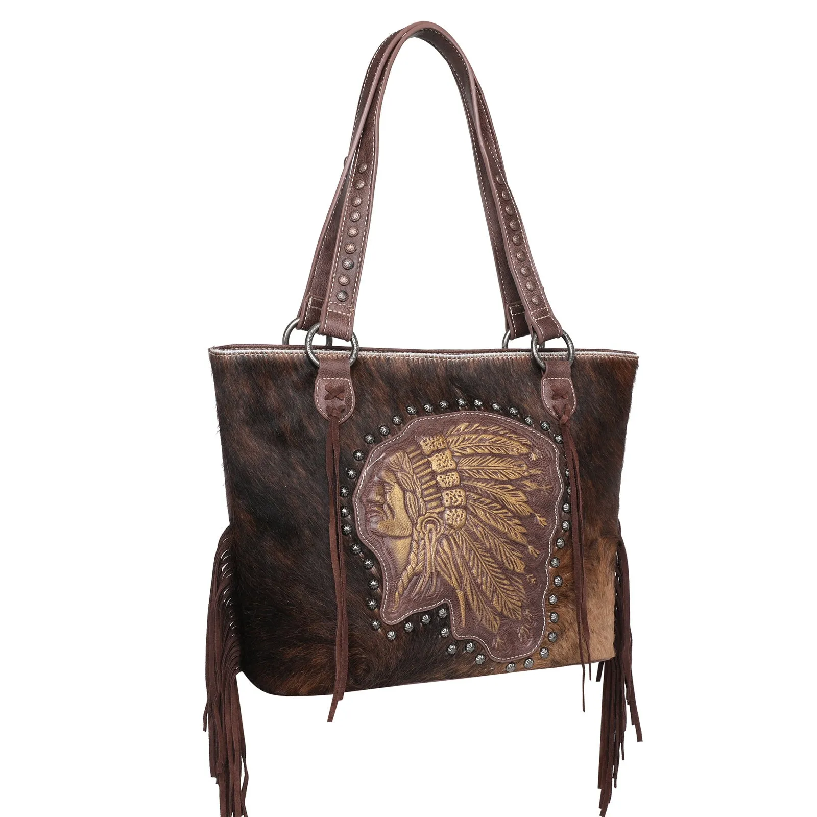 MWT118-G8317 Trinity Ranch Hair-On Cowhide Indian Chief Collection Concealed Carry Tote