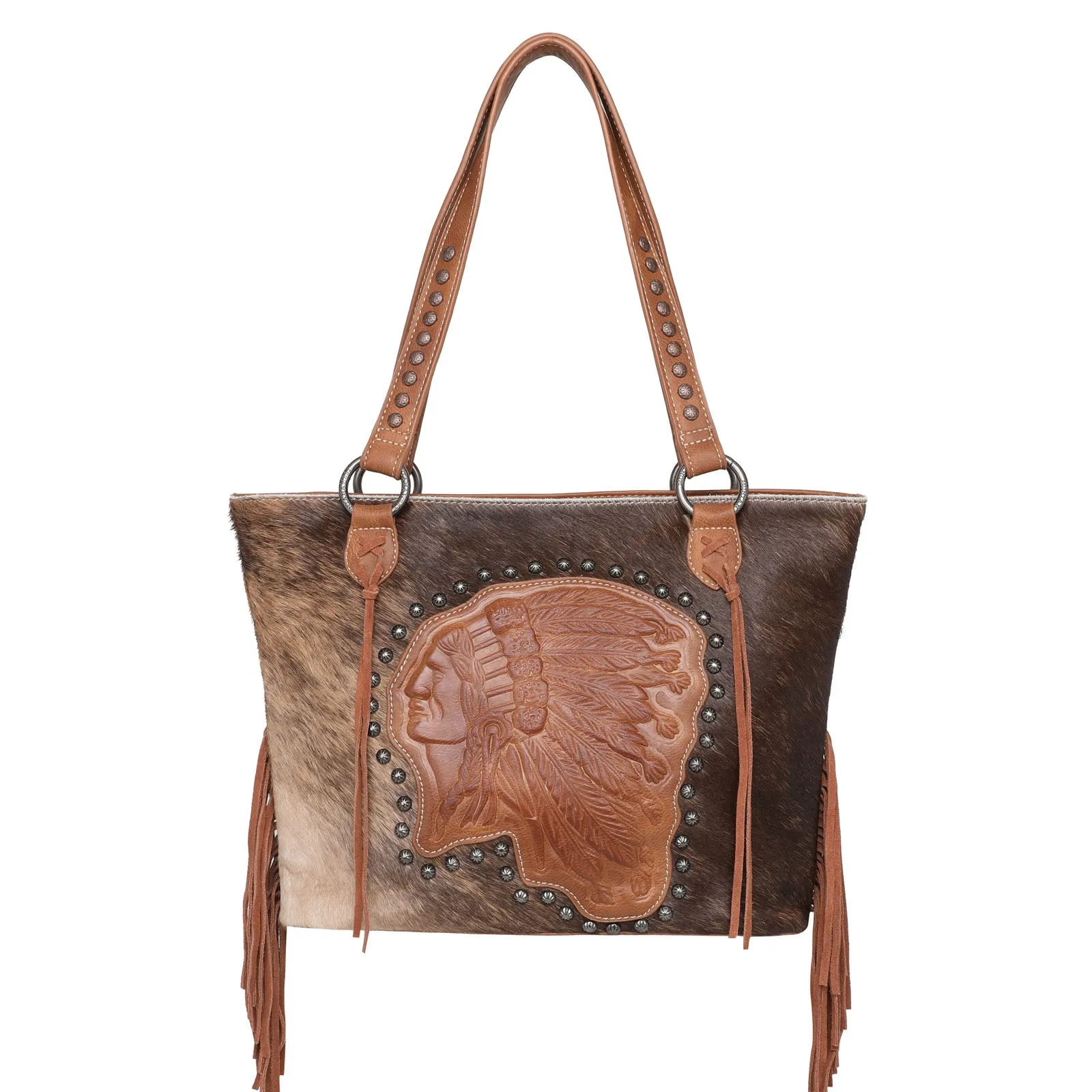 MWT118-G8317 Trinity Ranch Hair-On Cowhide Indian Chief Collection Concealed Carry Tote