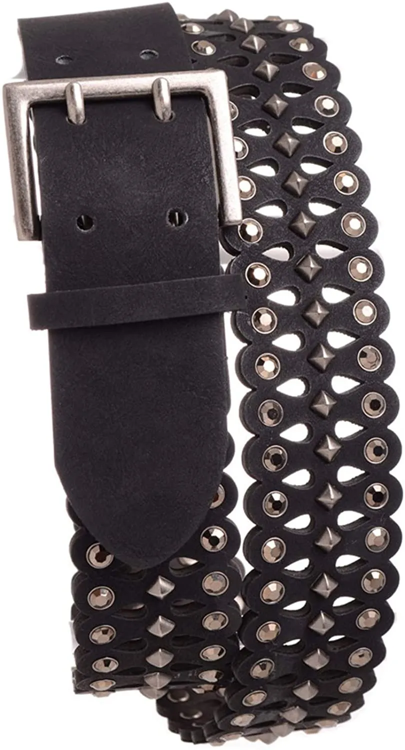 Nomad Creek Women's Laser Cut Rhinestone Studded Leather Belt