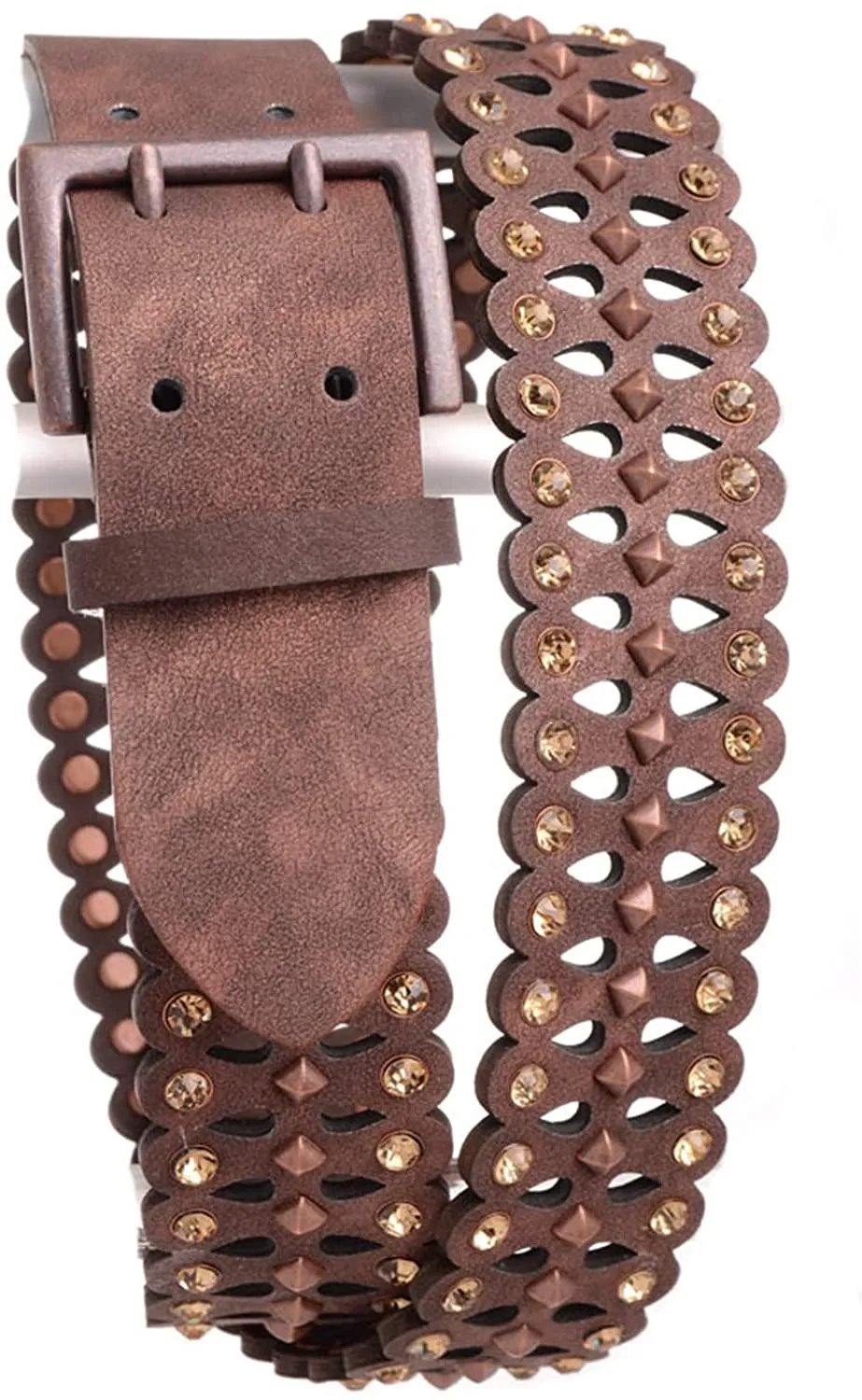 Nomad Creek Women's Laser Cut Rhinestone Studded Leather Belt