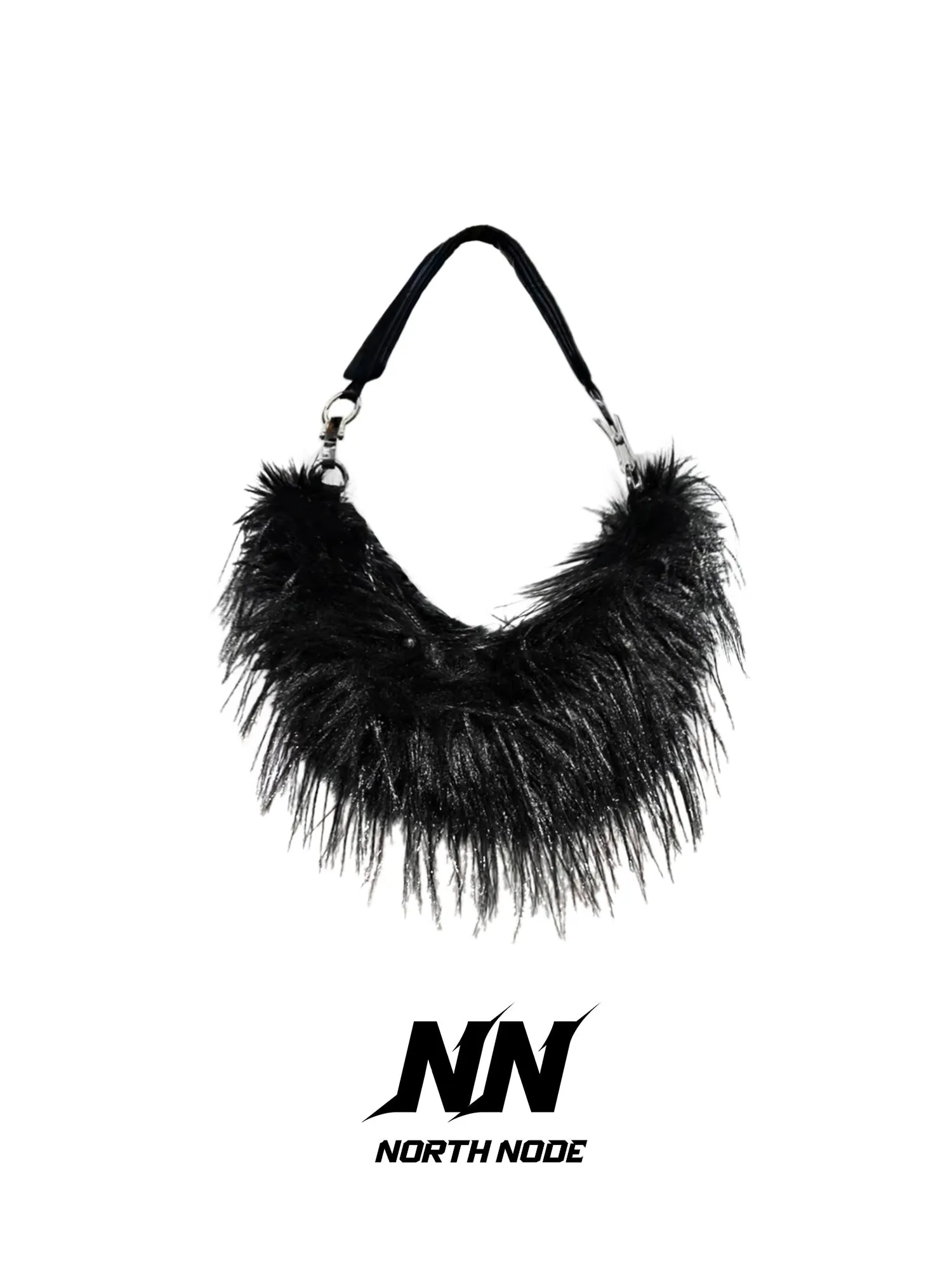 NORTH NODE Avant-Garde Faux Fur Hobo Bag - Jet Black