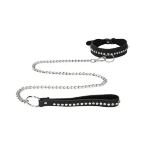 Ouch Diamond Studded Collar With Leash - Black