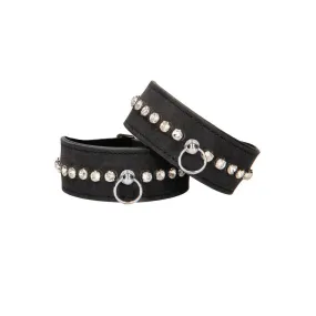 Ouch Faux Leather Diamond Studded Wrist Cuffs with Buckles