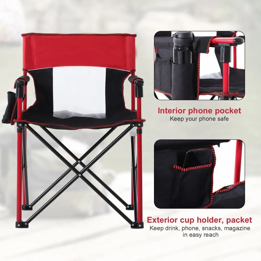 Outsunny Metal Frame Sponge Padded Folding Camping Chair w/ Pockets Red