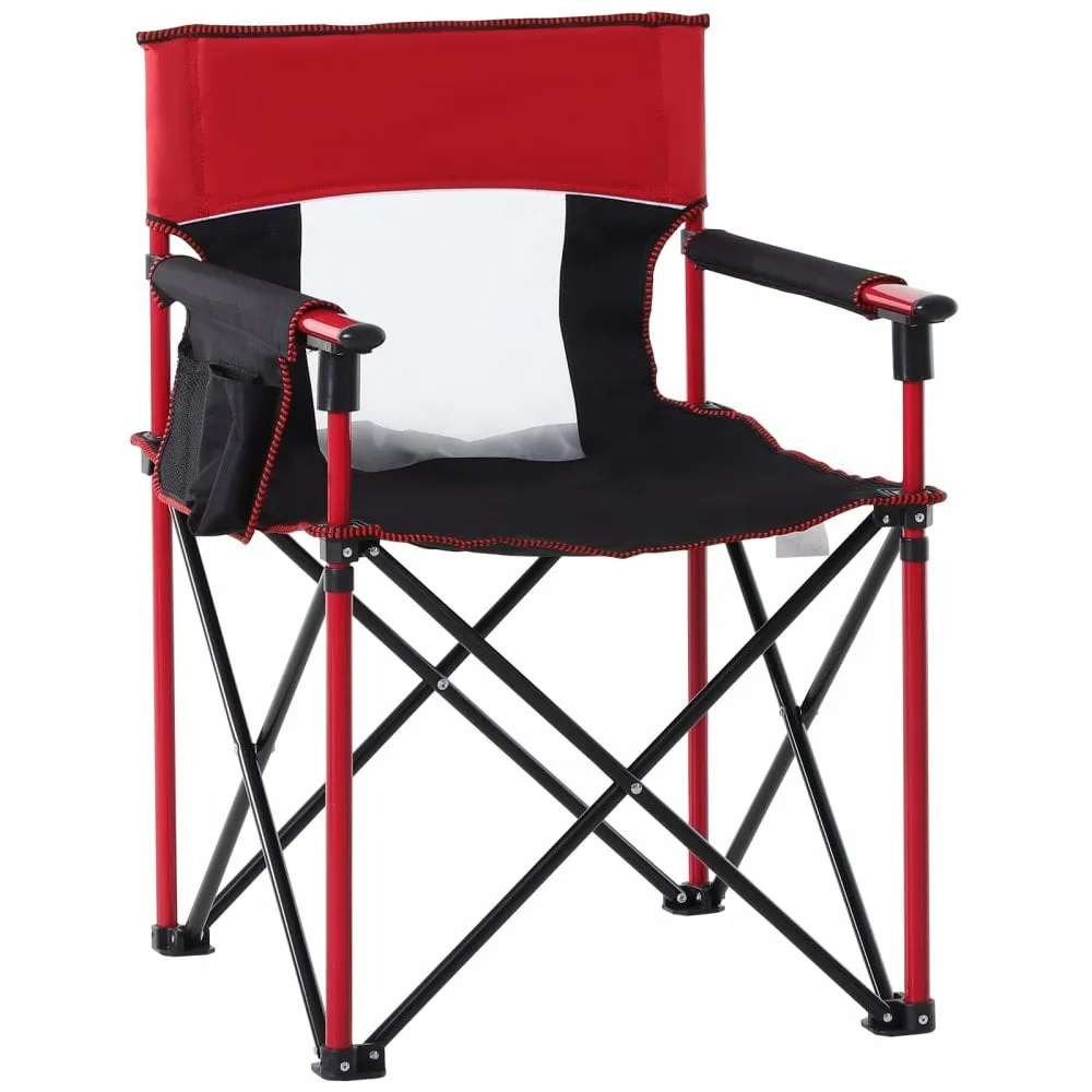 Outsunny Metal Frame Sponge Padded Folding Camping Chair w/ Pockets Red