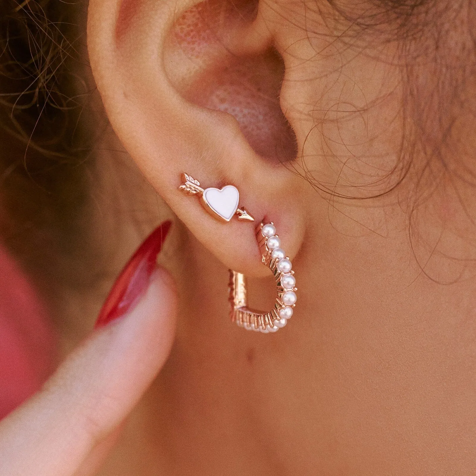 Pavé Pearl Heart Hoop Earrings