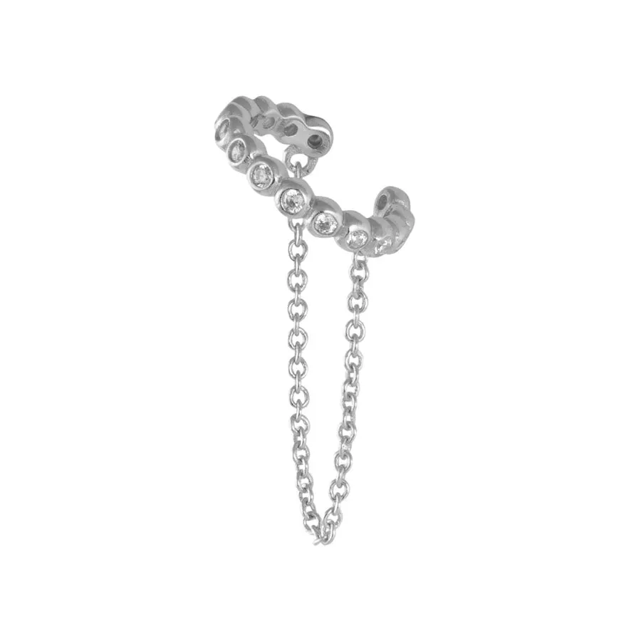 Pave Drop Chain Silver Ear Cuff