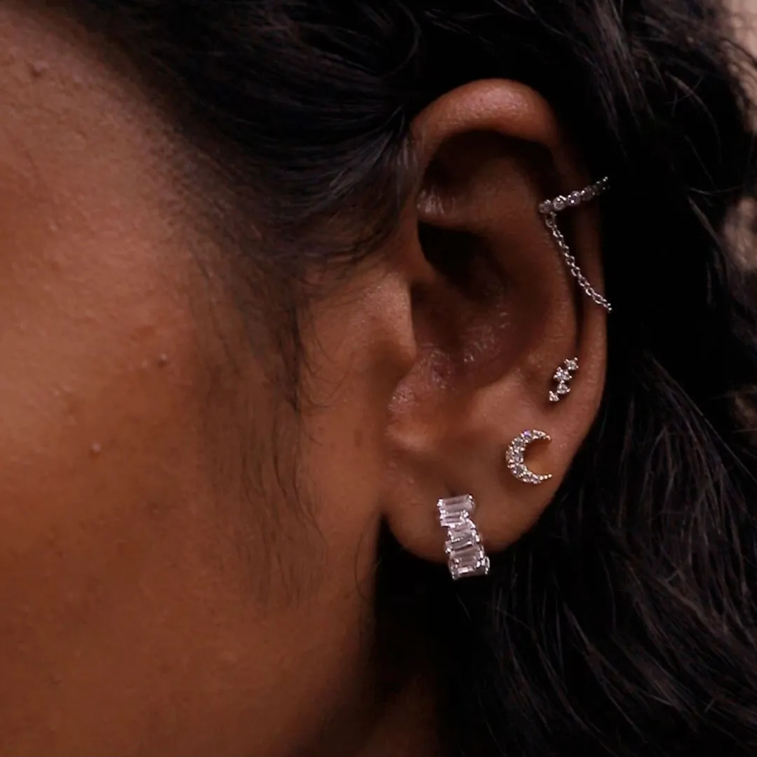 Pave Drop Chain Silver Ear Cuff