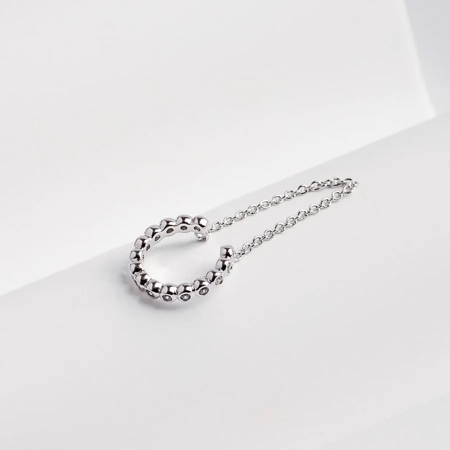 Pave Drop Chain Silver Ear Cuff