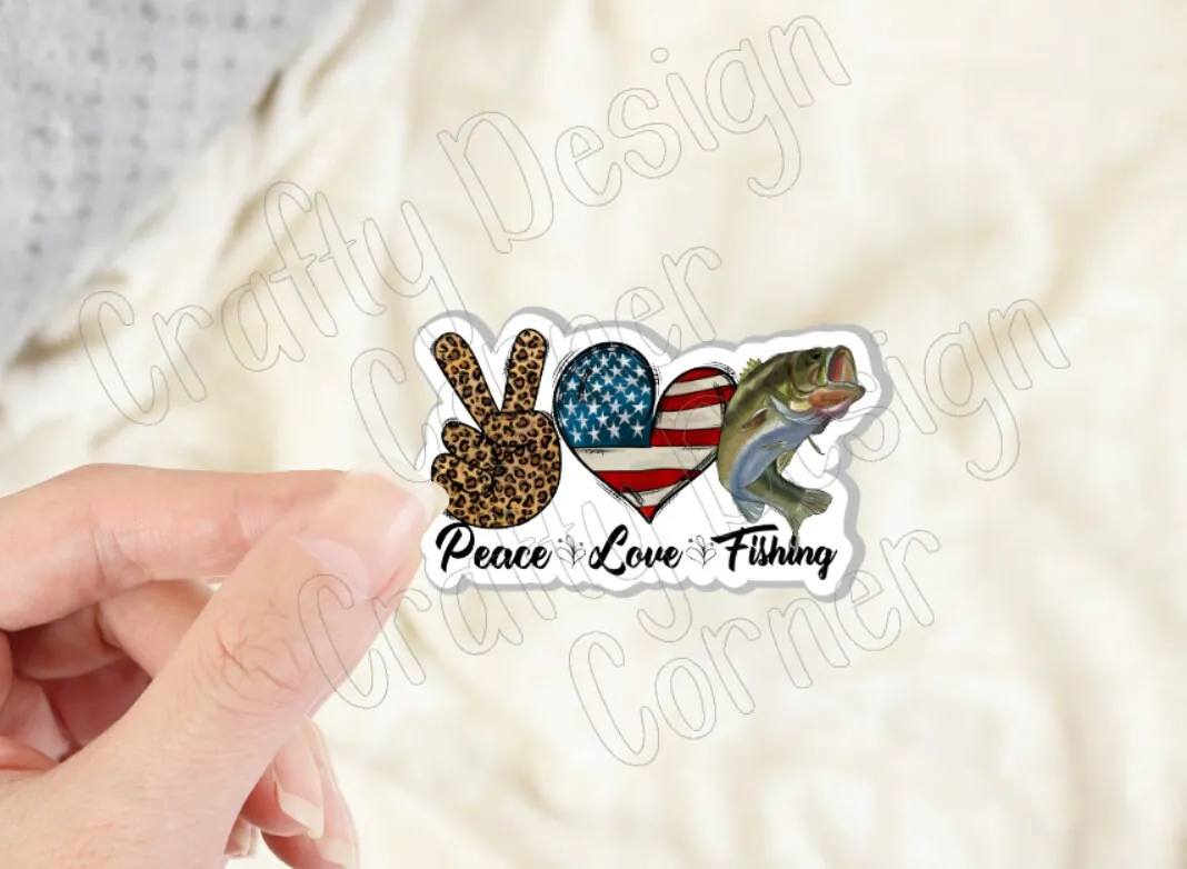 Peace Love Fishing Sticker, Cute Fishing Sticker, Bass Fishing sticker