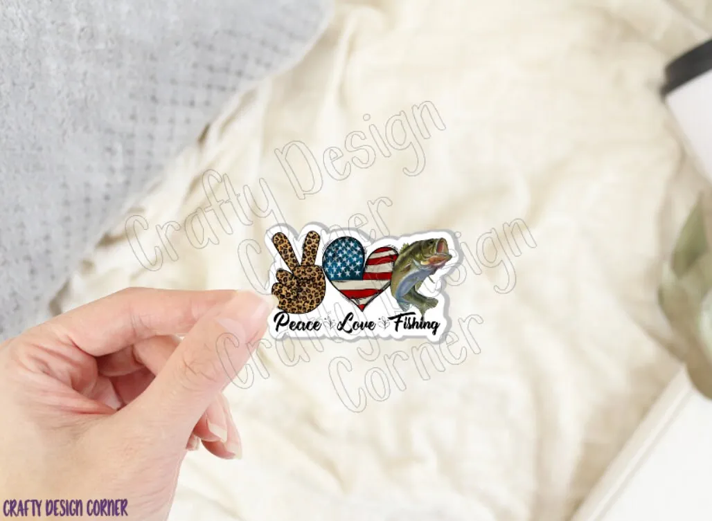 Peace Love Fishing Sticker, Cute Fishing Sticker, Bass Fishing sticker