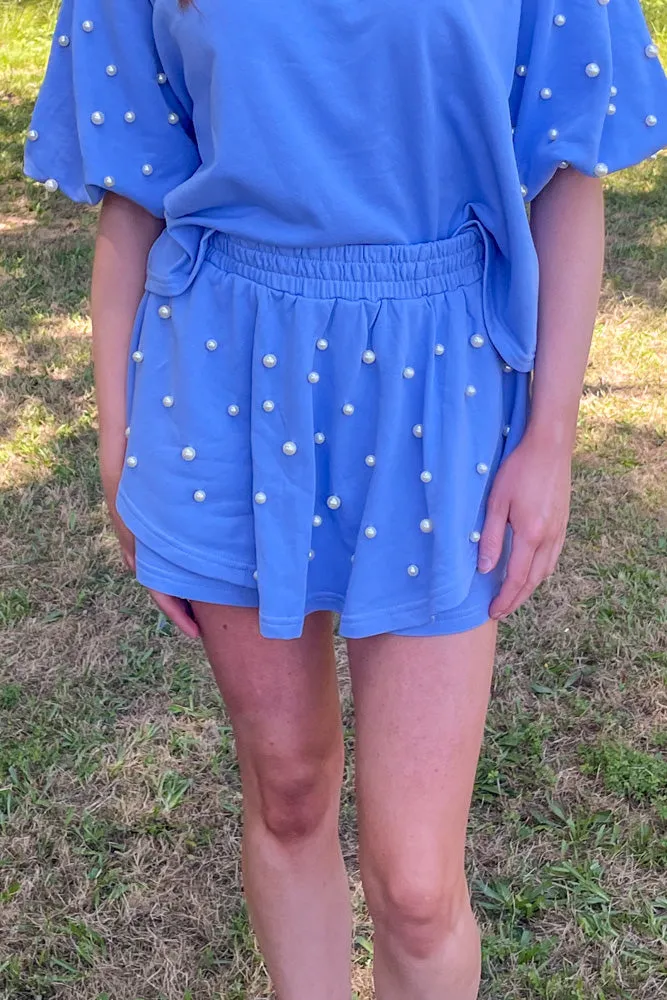 Pearl Studded Skirt Set-Chambray