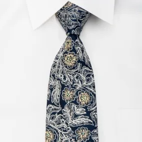 Pierre Cardin Rhinestone Silk Necktie Silver Gold Floral On Navy With Sparkles