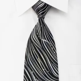 Pierre Cardin Studded Crystal Rhinestone Necktie Silver Zebra Stripes On Black