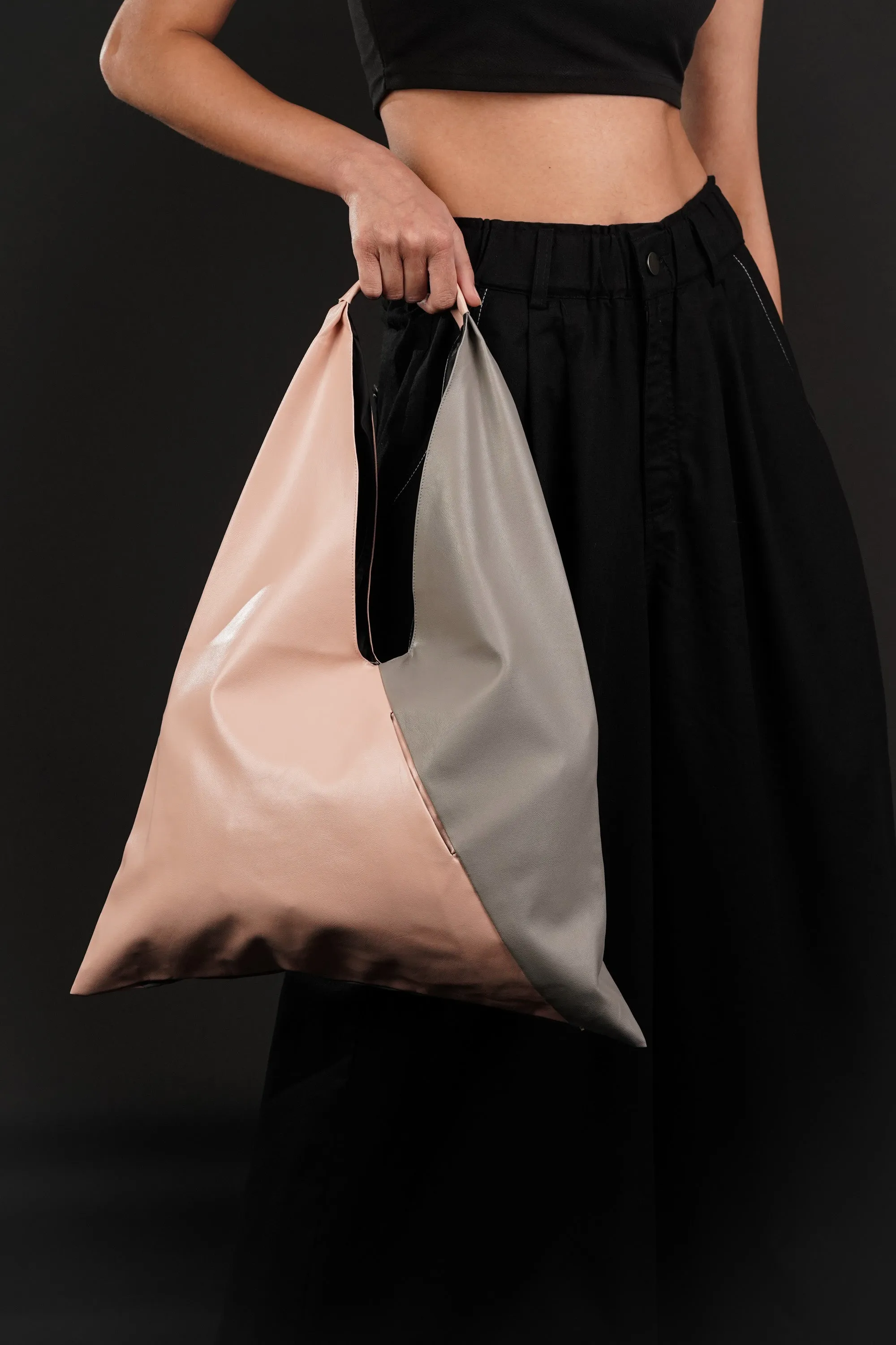 Pink And Grey Leather Bindle Bag