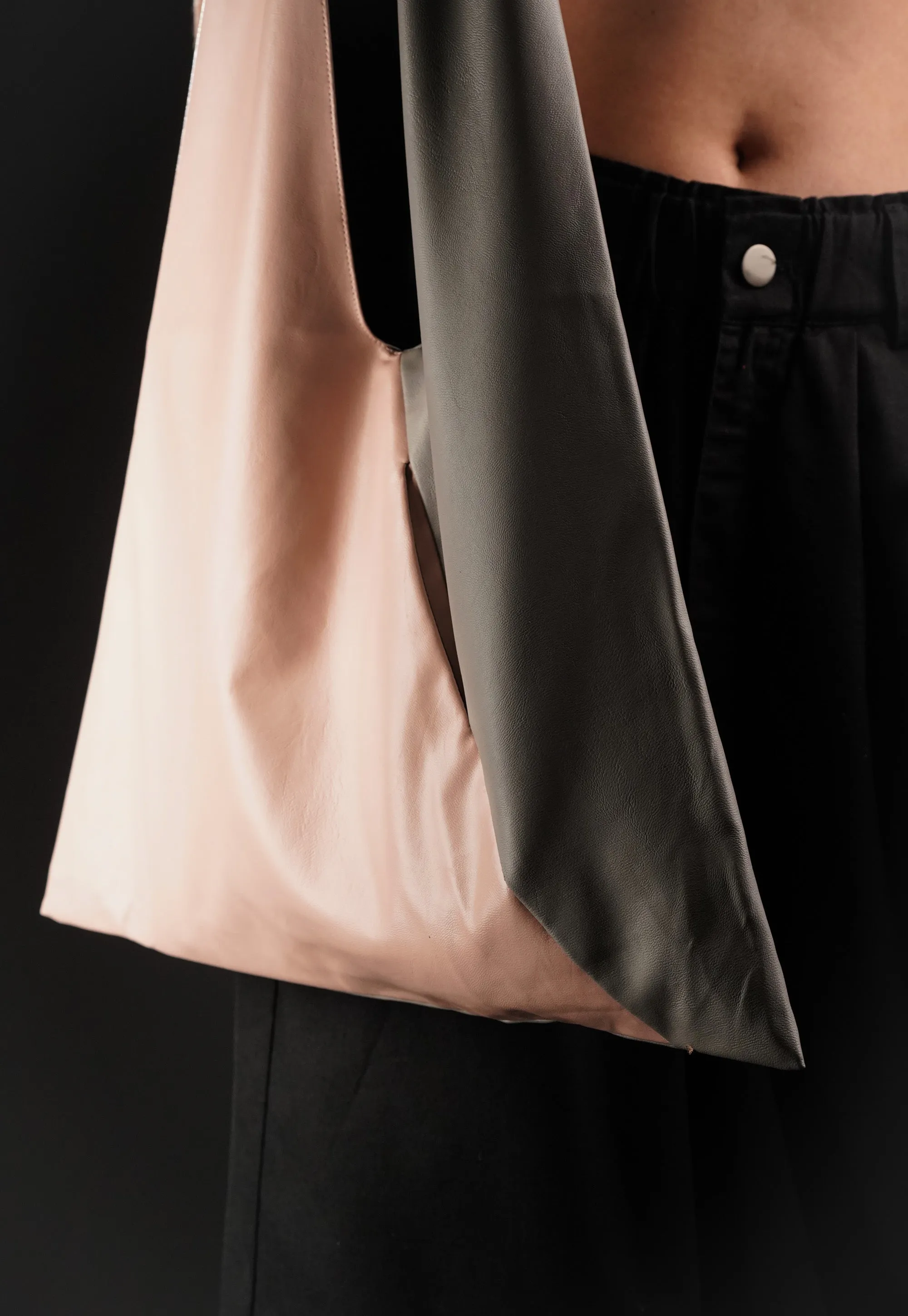 Pink And Grey Leather Bindle Bag