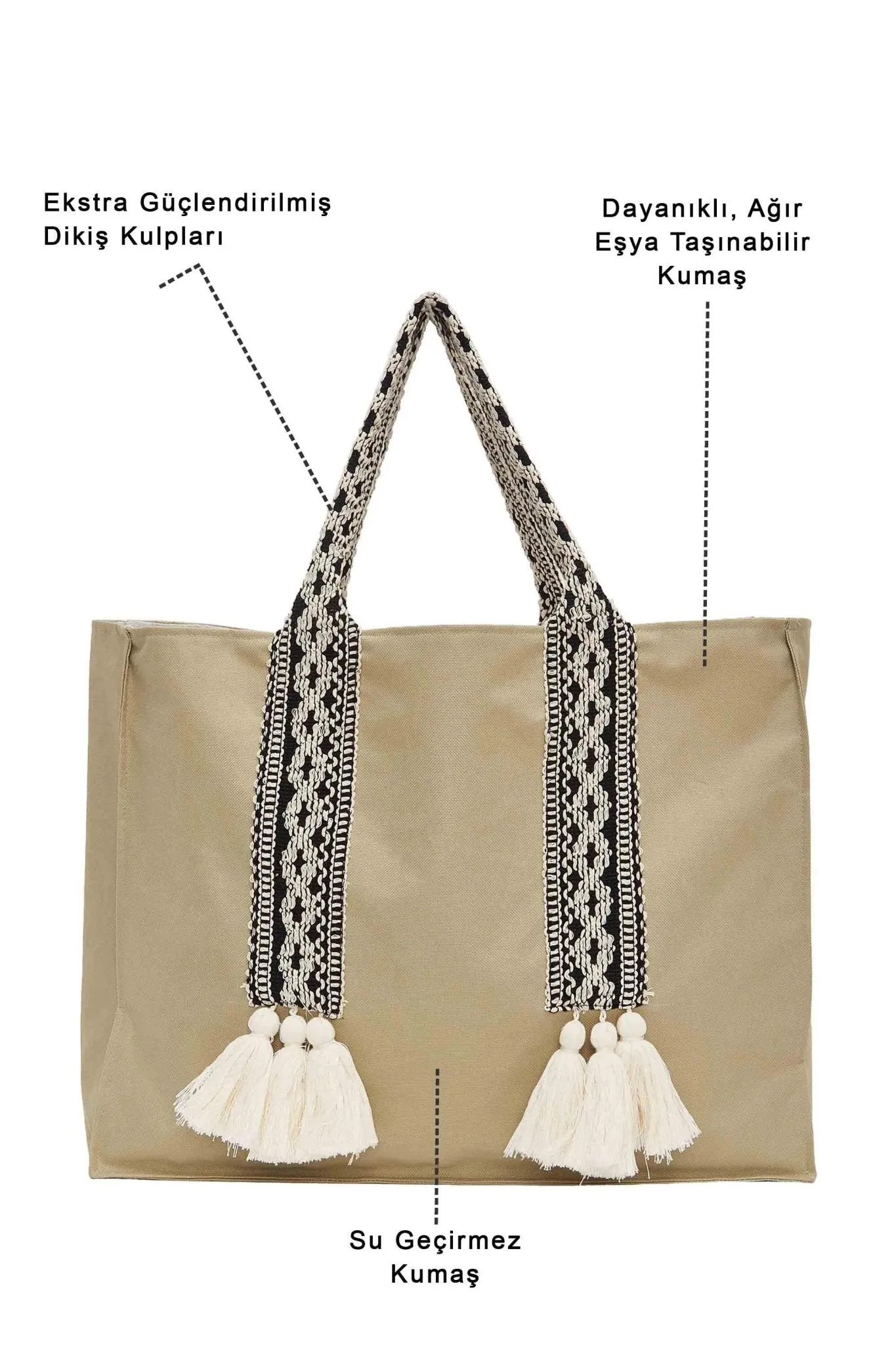 Polyamide Canvas Hand Shoulder Tote Bag with Tassels Casual Daily Bag Large Capacity Shopping Bag,C-15