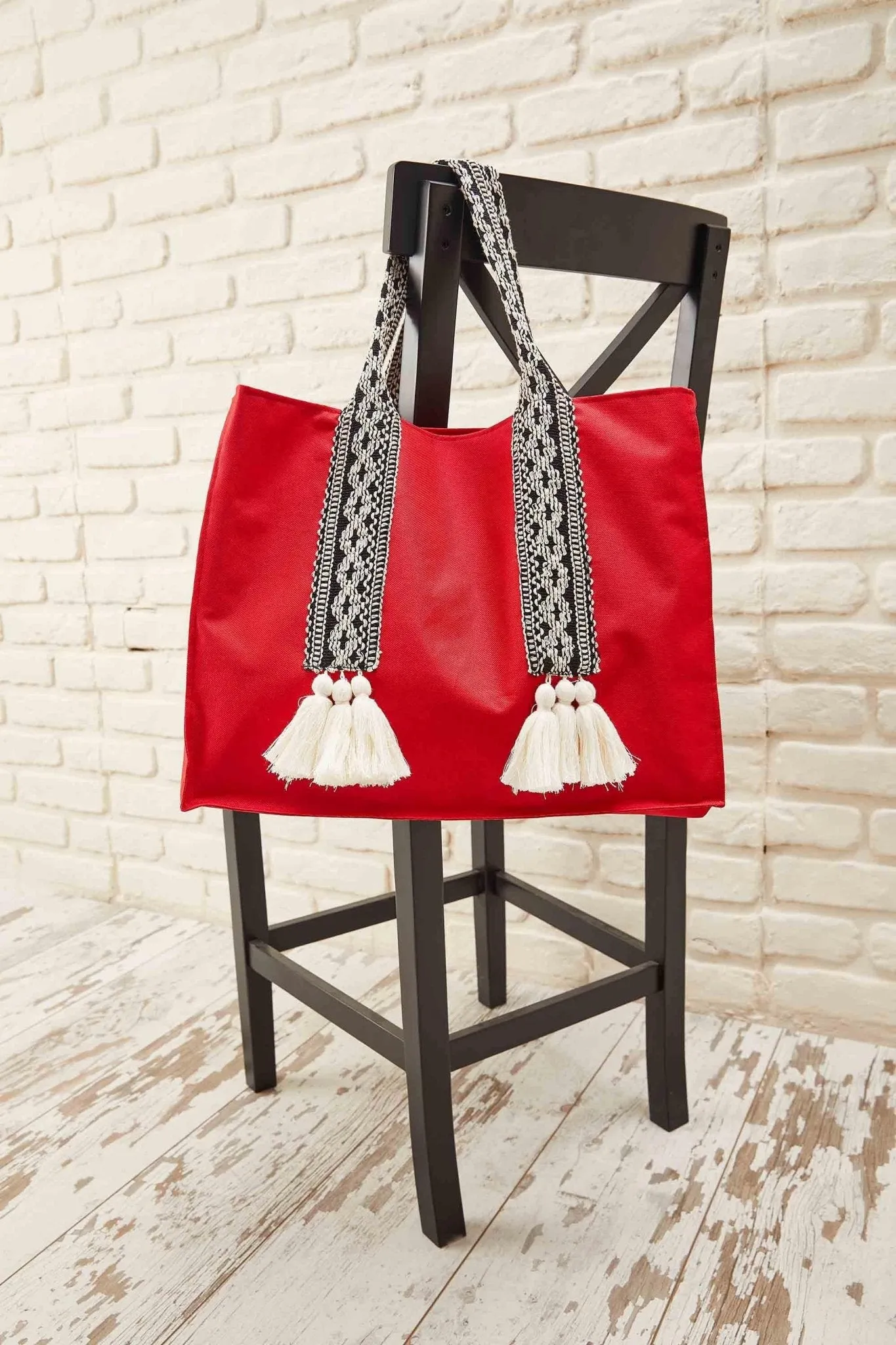 Polyamide Canvas Hand Shoulder Tote Bag with Tassels Casual Daily Bag Large Capacity Shopping Bag,C-15