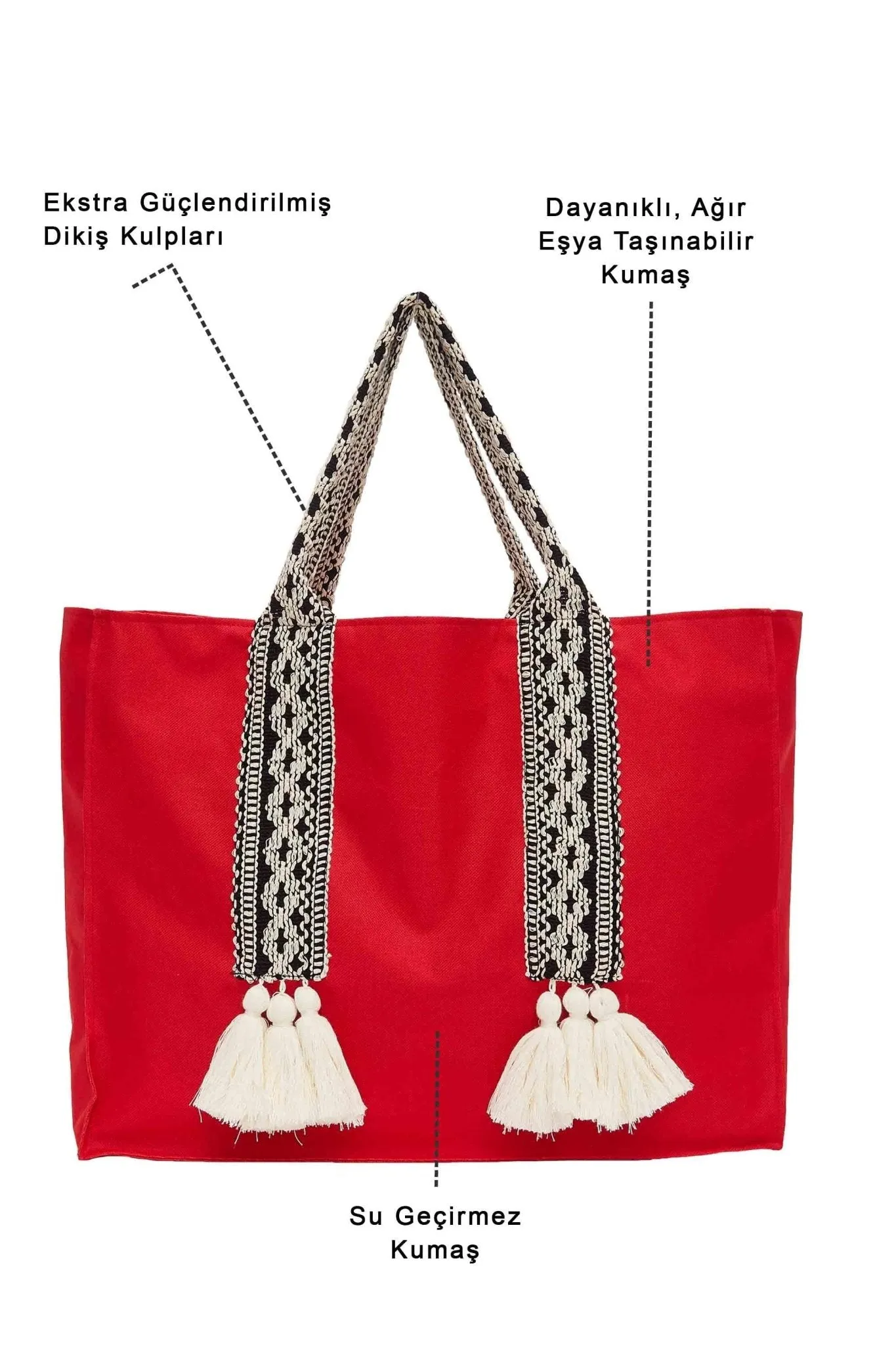 Polyamide Canvas Hand Shoulder Tote Bag with Tassels Casual Daily Bag Large Capacity Shopping Bag,C-15